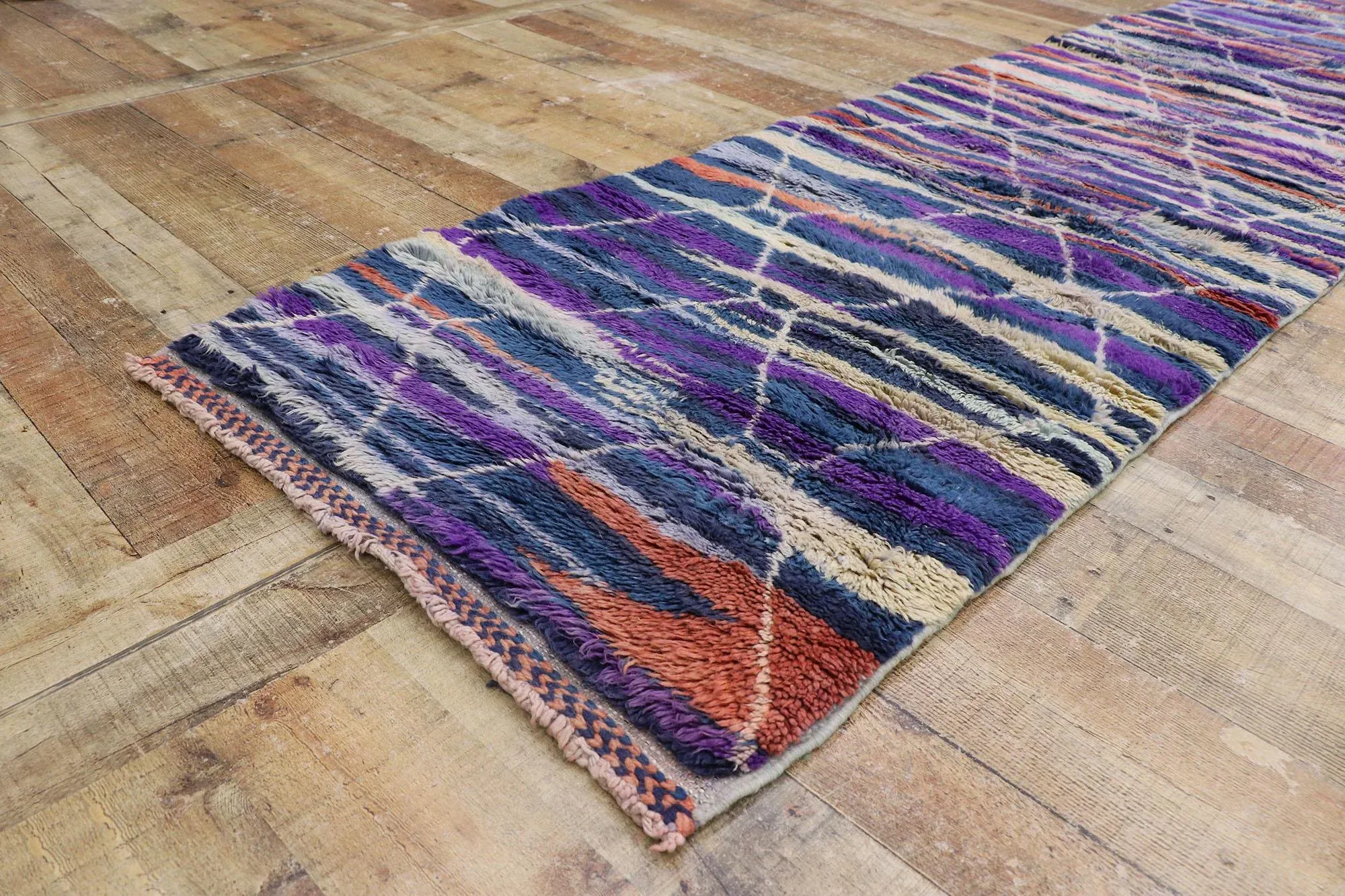 Berber Moroccan Runner Rug Inspired by Sol LeWitt - 02\'07 X 13\'05