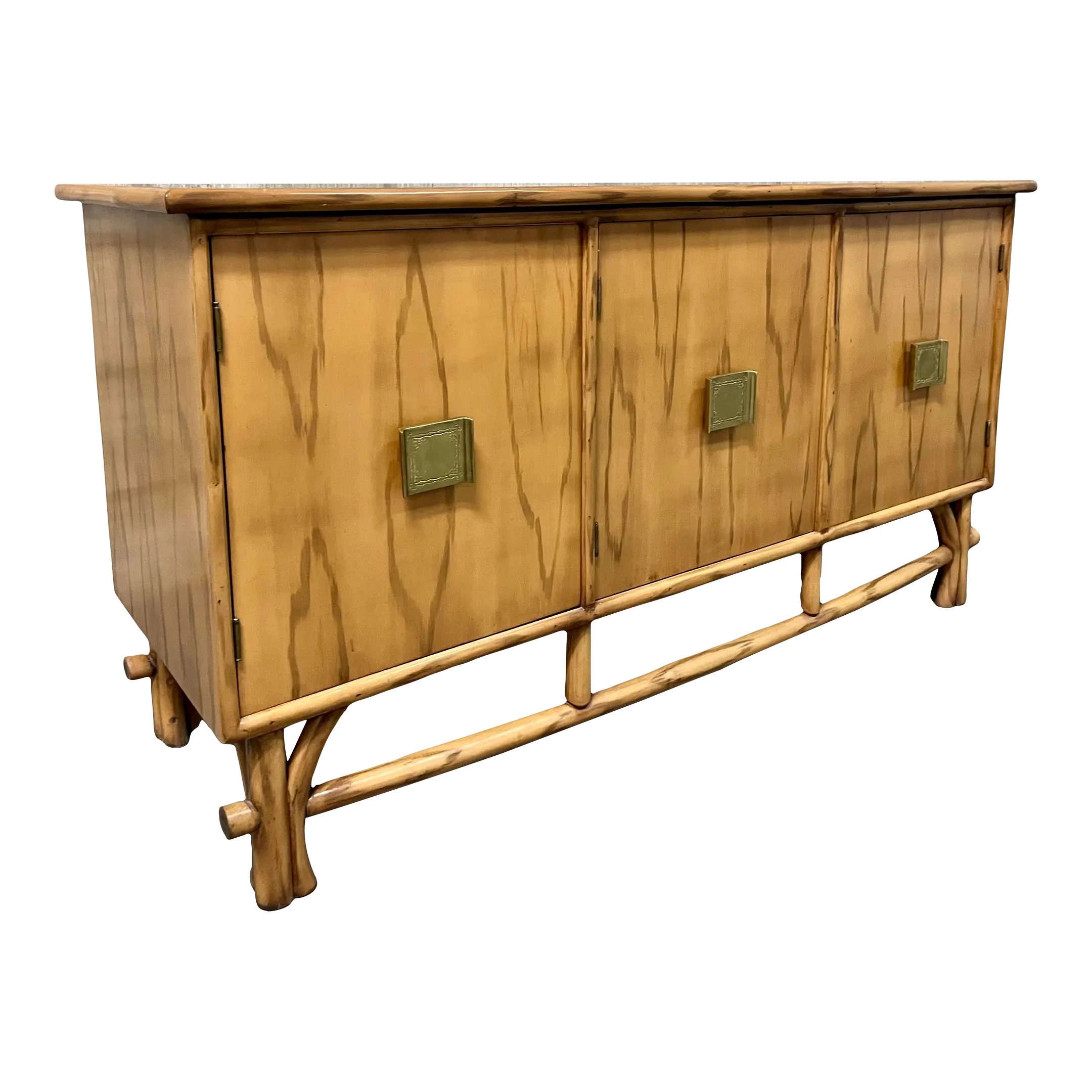 1960s Chinoiserie Inspired Rattan Sideboard in the Adrien Audoux & Frida Minet Style.