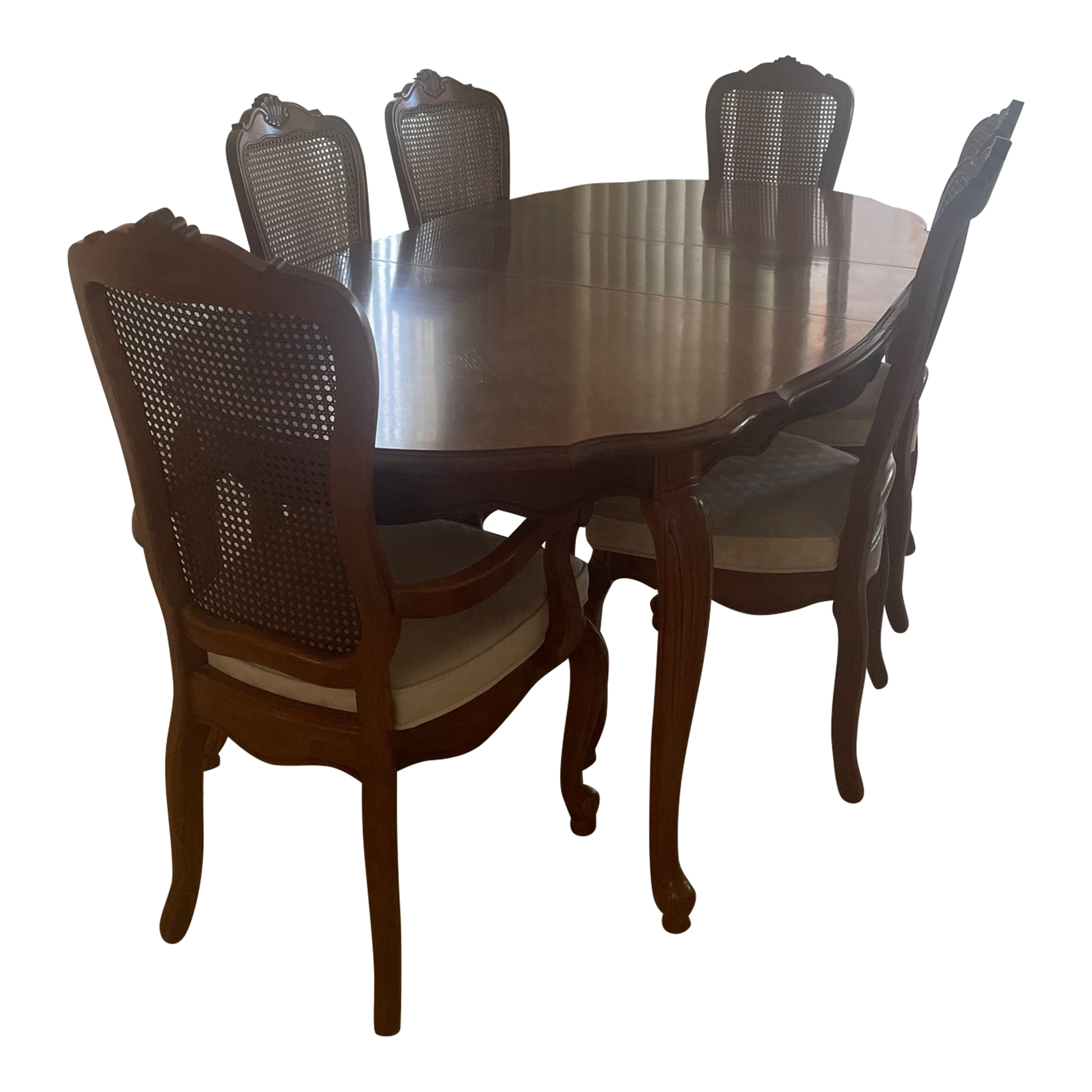 1980s Thomasville Fisher Park Dining Room Set of 7 with 2 Extensions