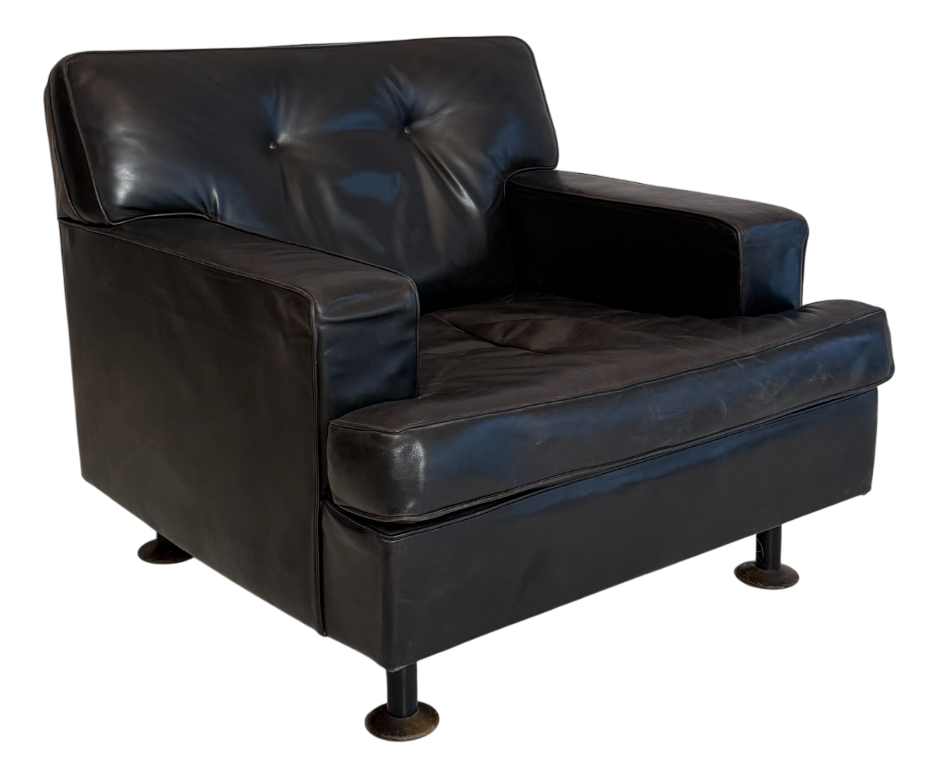 Square Armchair in Dark Brown Leather by Marco Zanuso for Arflex, 1960s