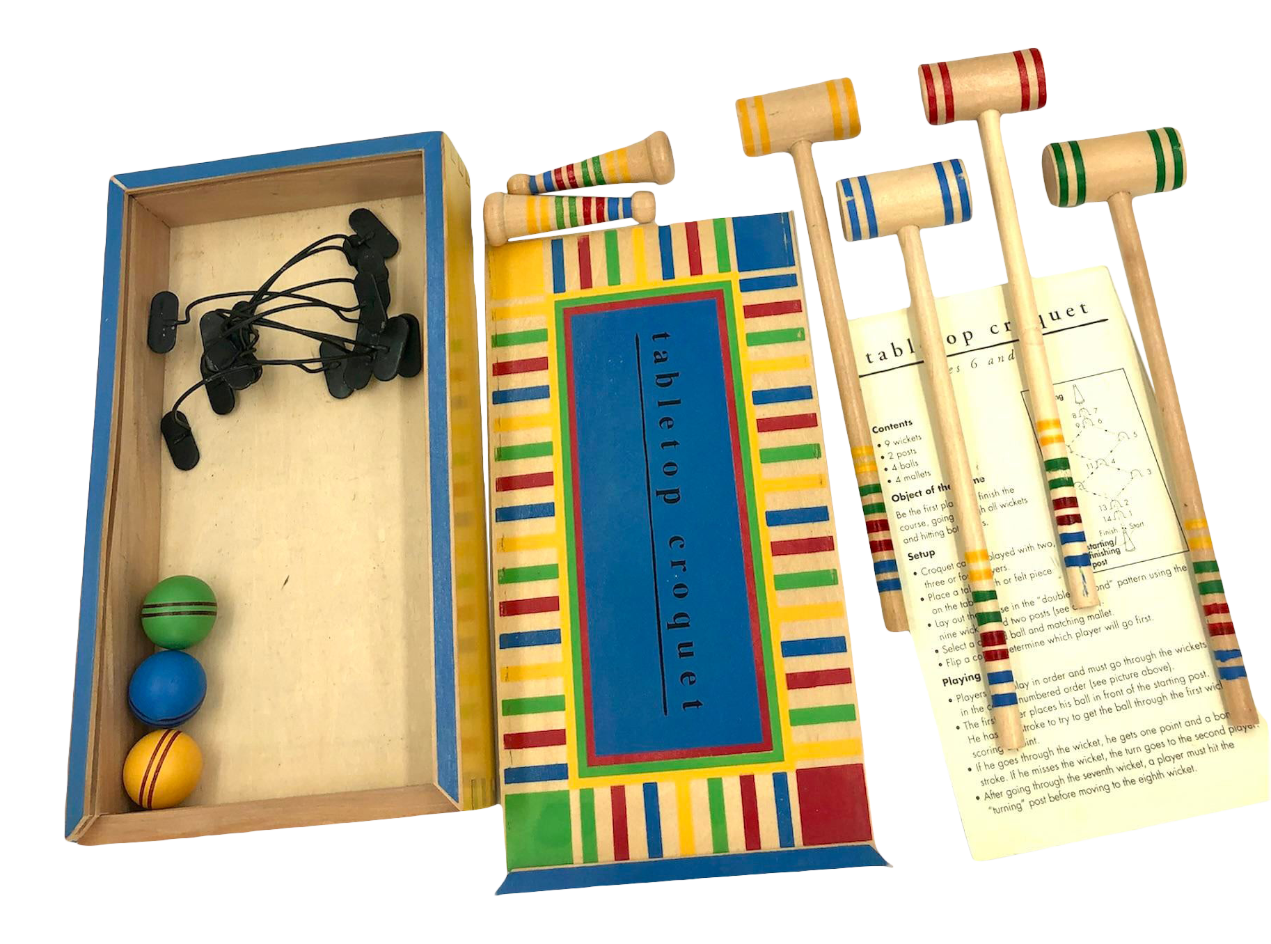 1990s Vintage Table Croquet Game Box Set Wood Red Blue Yellow Green Chairish