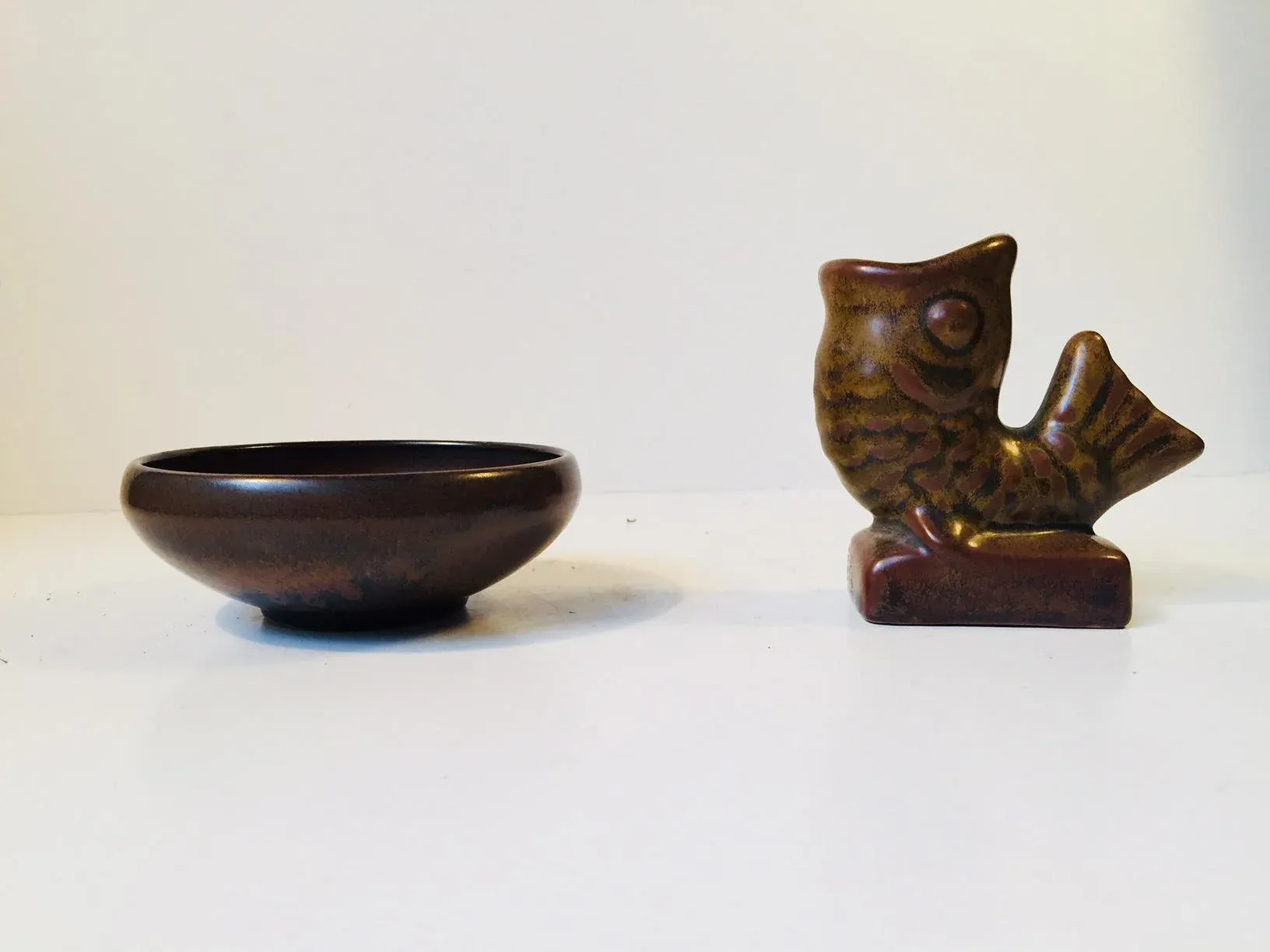 Mid-Century Ceramic Fish Vase & Bowl by Laurids Hjorth, 1950s, Set of 2