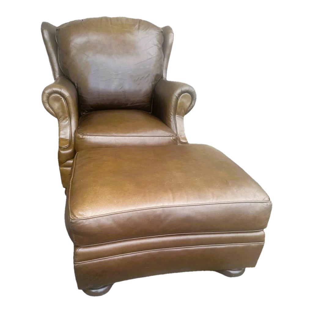 Stickley Leather Wing Chair and Ottoman Set - Early 21st Century - 2 ...