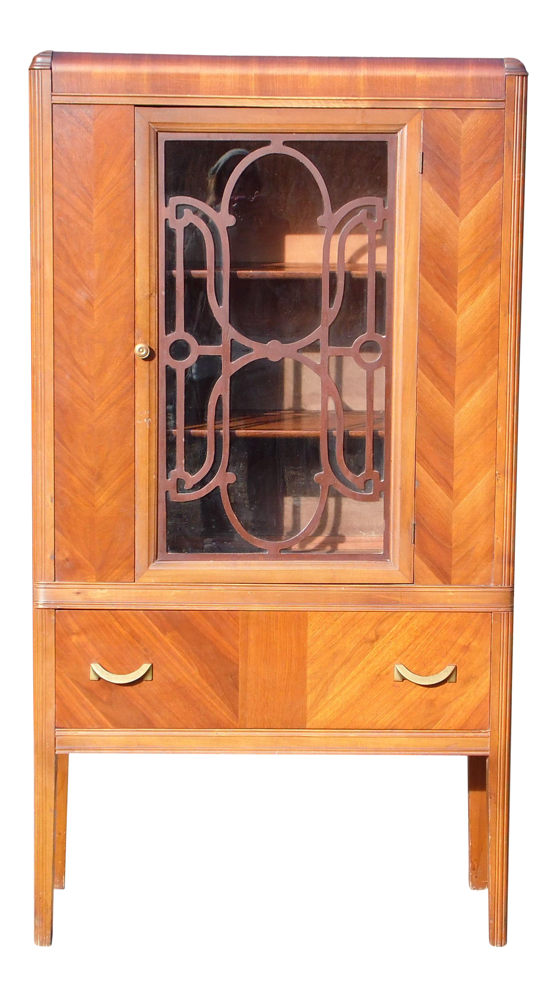 1930 S Antique Walnut Glass Art Deco Waterfall Curio China