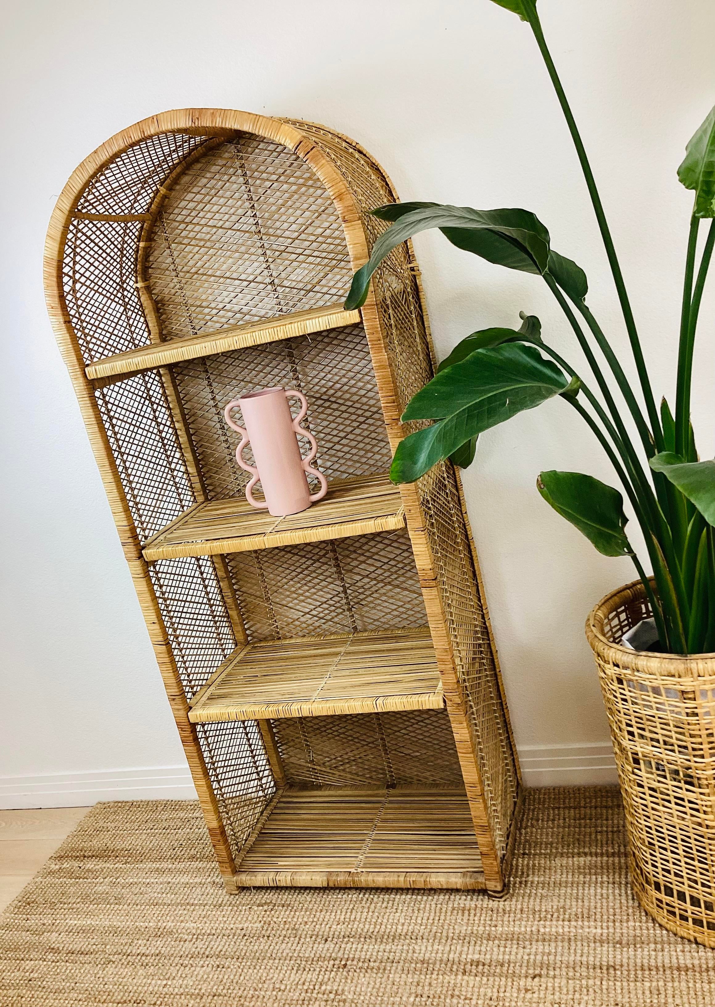 Vintage 1970s Rattan Wicker Boho Shelf | Chairish