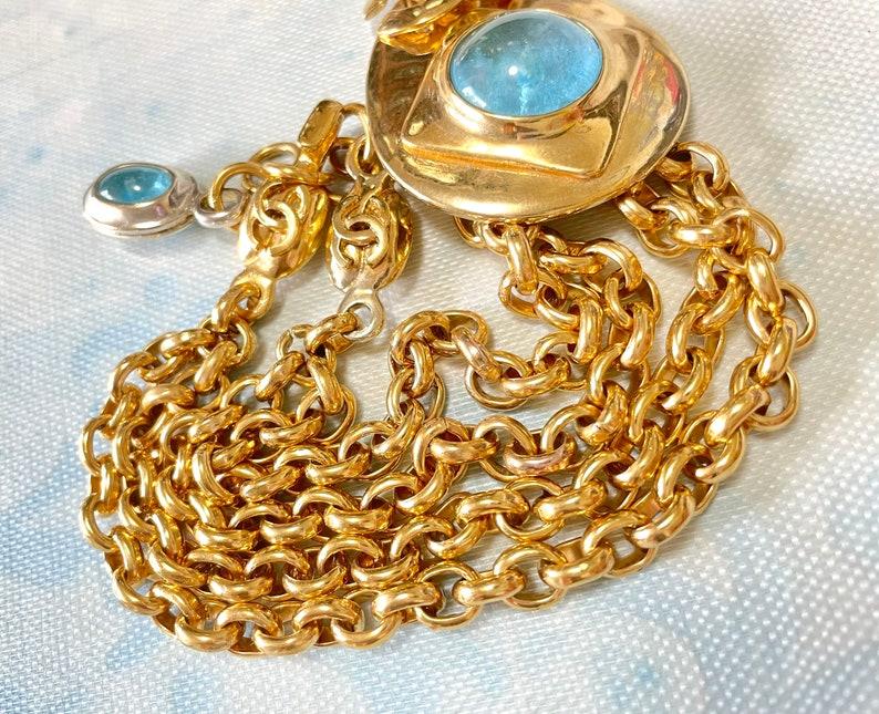 Chanel Vintage Statement Necklace With Gripoix Blue Stone And Cc Mark Top