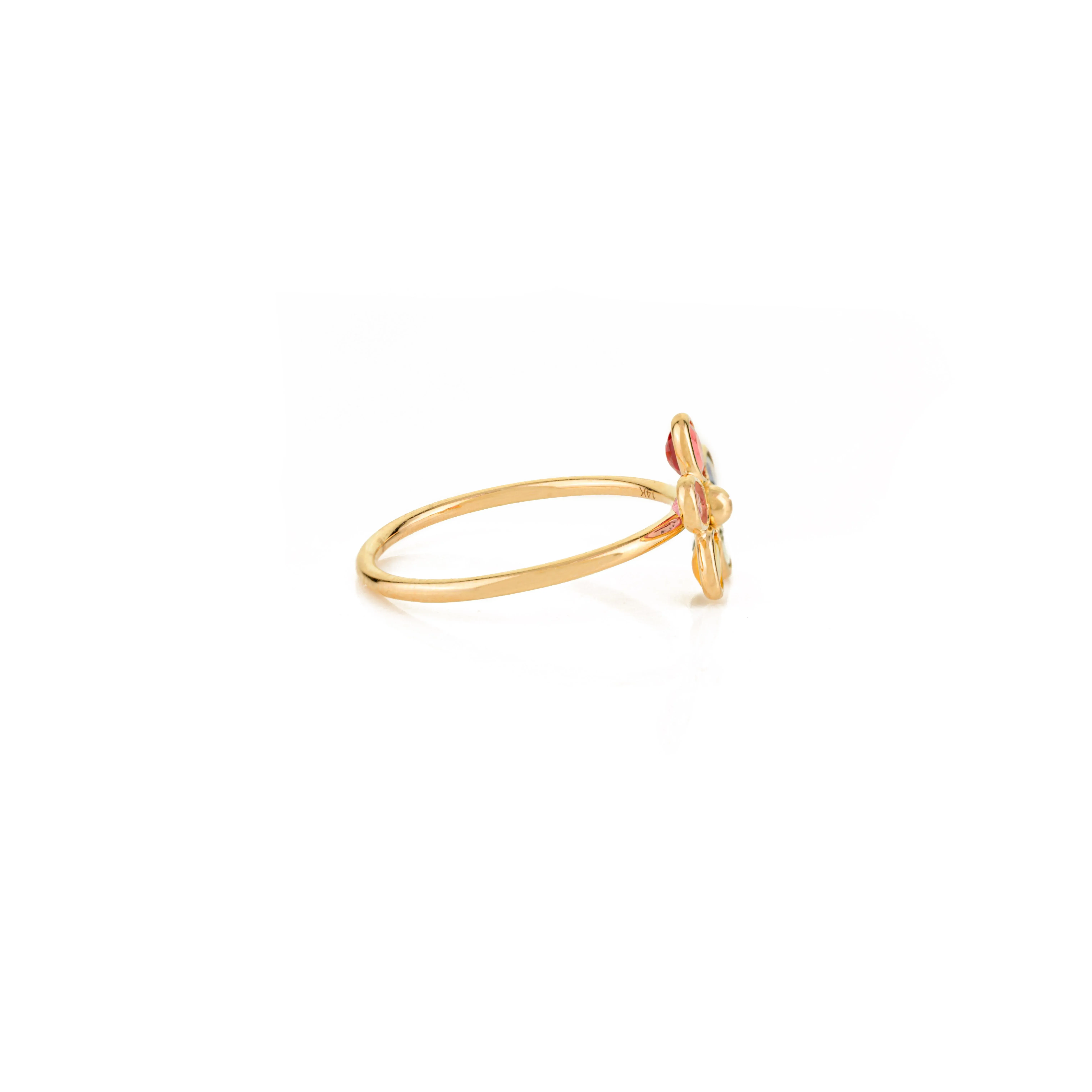 Whimsical 14k Yellow Gold Multi Sapphire Floral Ring Size 5