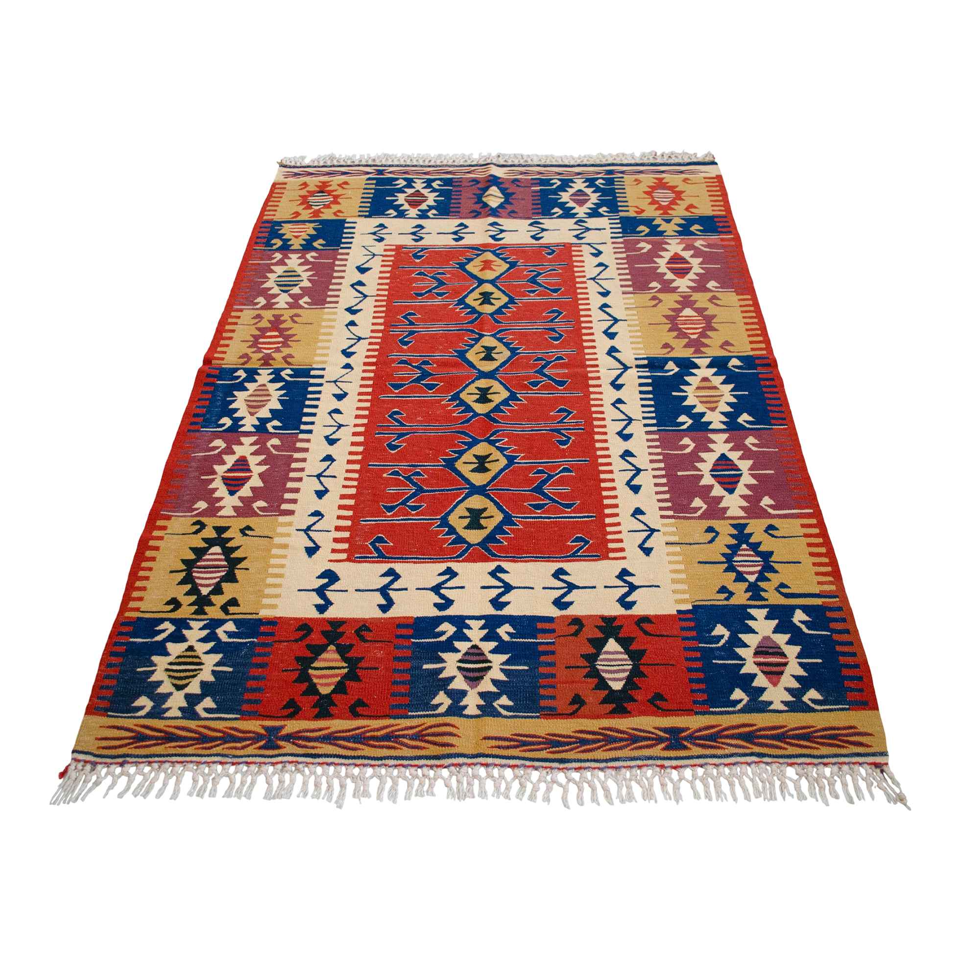 Vintage Handwoven Turkish Oushak Kilim Flatweave Wool Rug – Small Decorative Accent 3′8″ × 5′3″