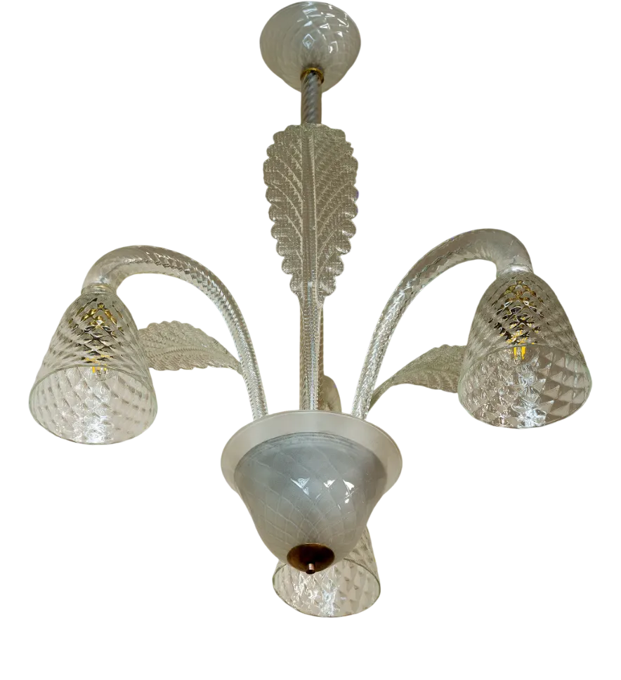 Vintage Art Deco Chandelier in Murano Blown Glass, 1930s