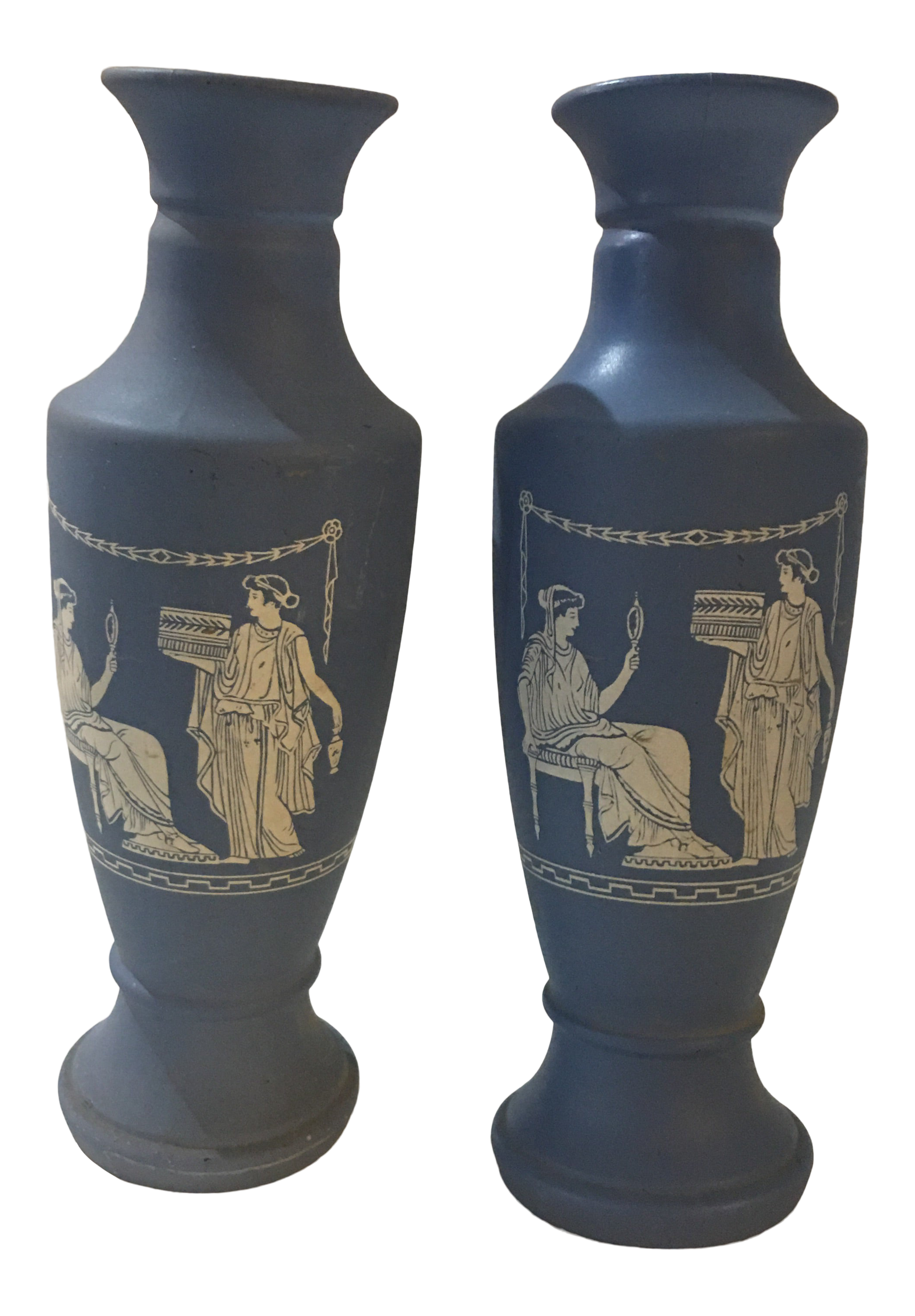 Classical Greek Design Blue White Vases A Pair Chairish
