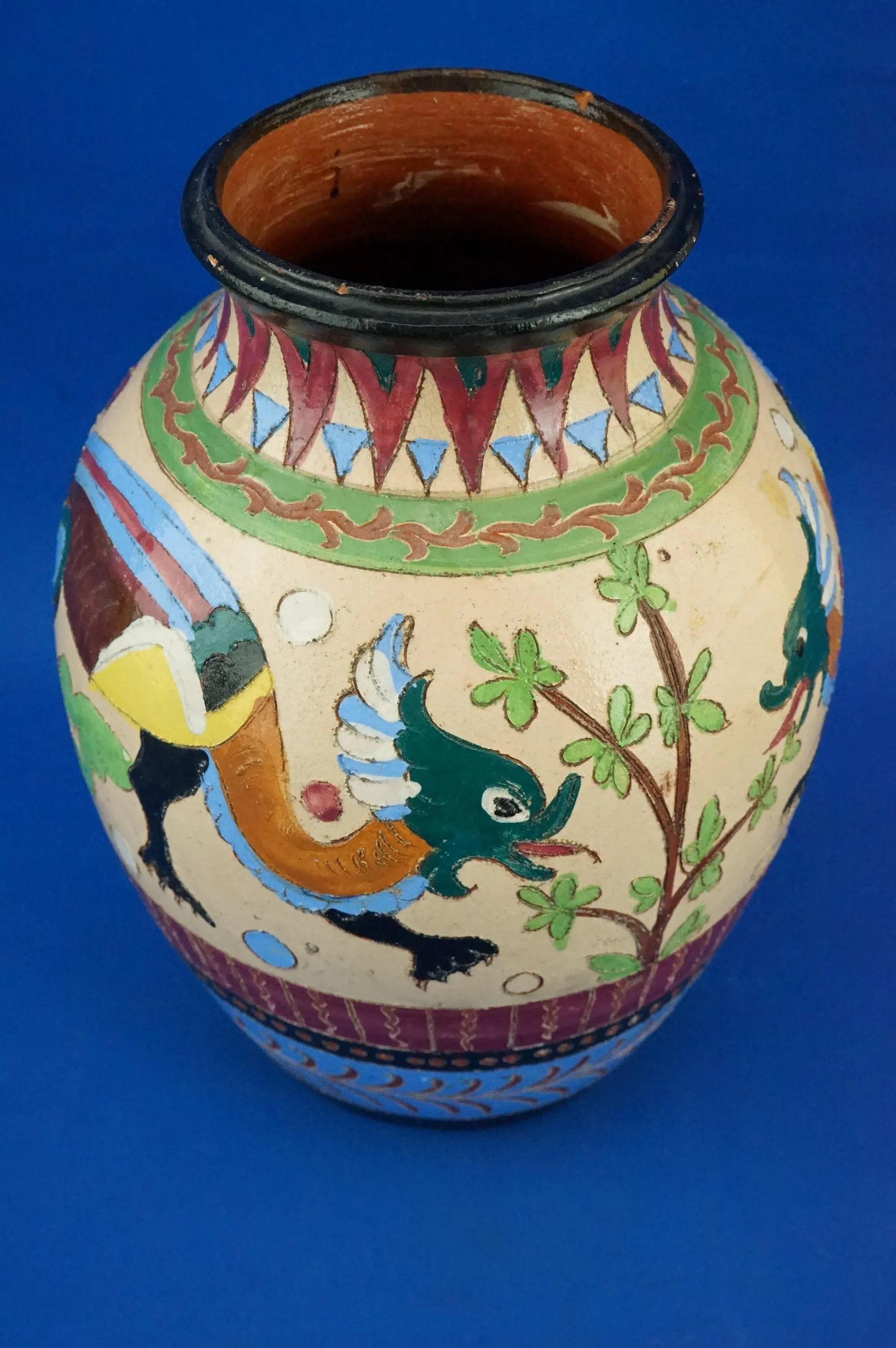 Vintage Ceramic Vase with Dragons from Dante Milanis Factory, 1940s