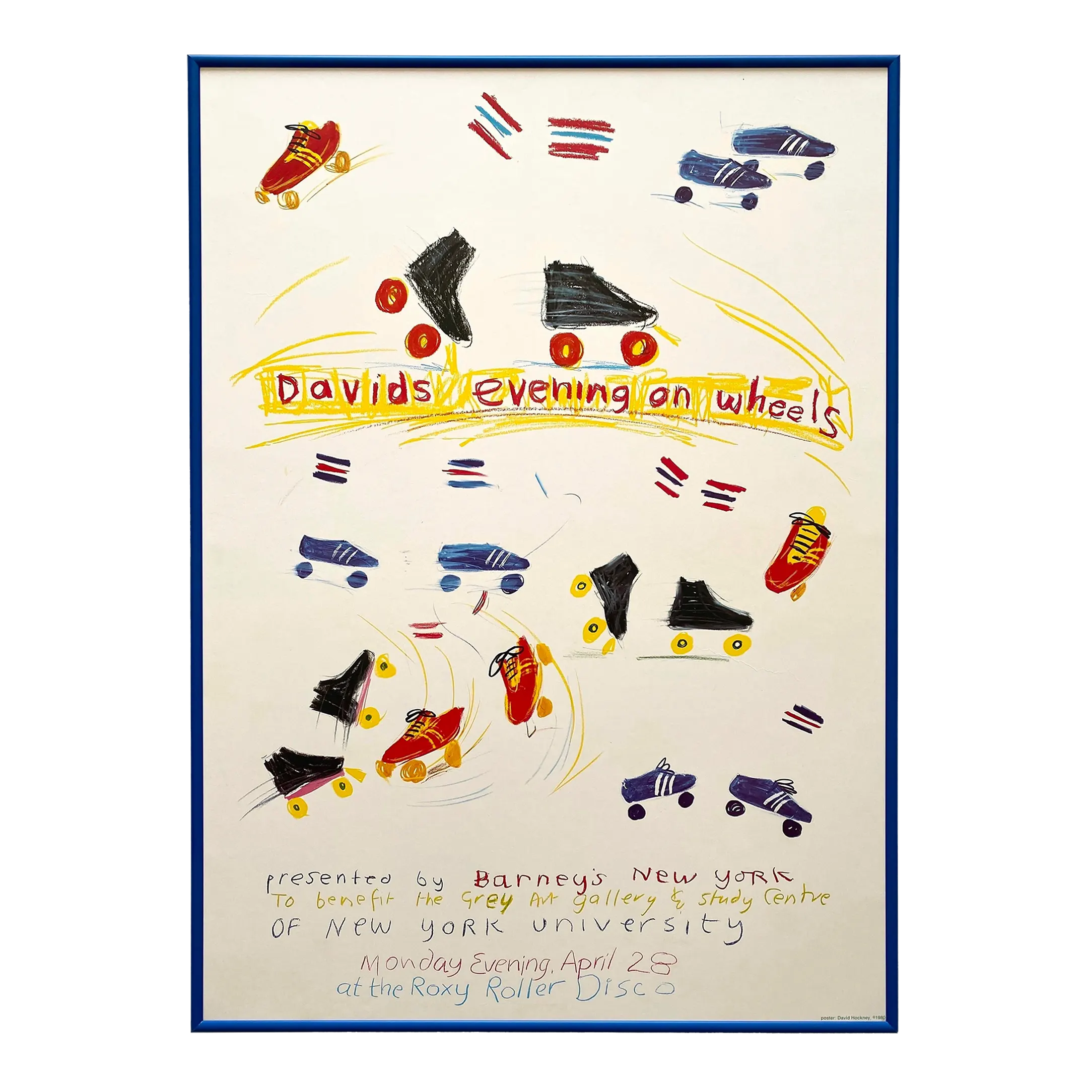 David Hockney Vintage 1980 Lithograph Print Barney\'s New York Framed Roxy Roller Disco \