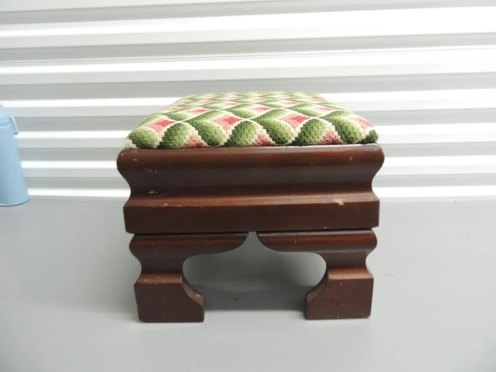 Antique American Empire Footstool/Ottoman Upholstered in a Bargello Tapestry