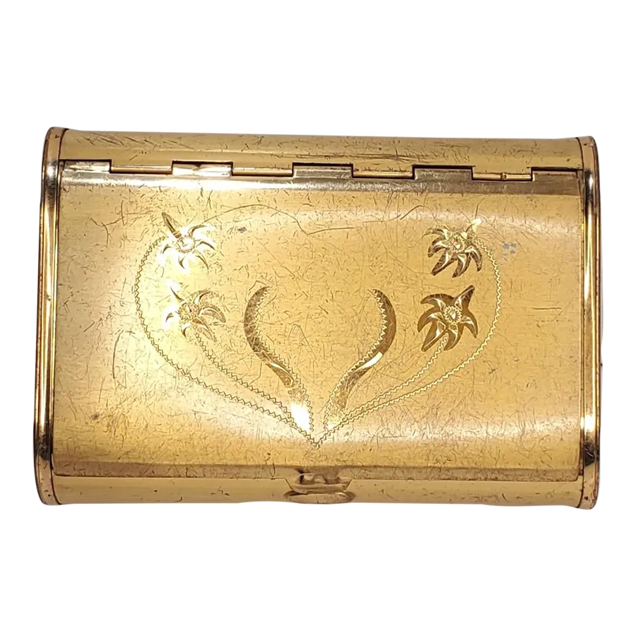Mid Century Gold Toned Metal Box With Floral Engraving Chairish