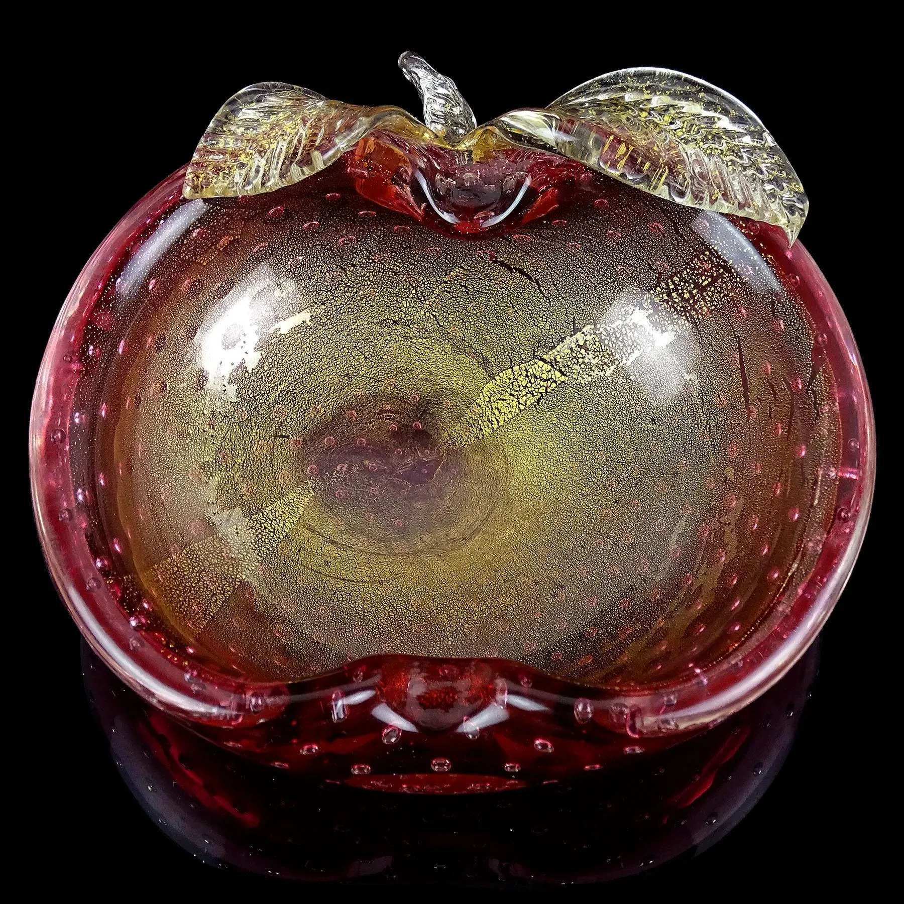 Vintage Murano Cranberry Pink Gold Flecks Control Bubbles