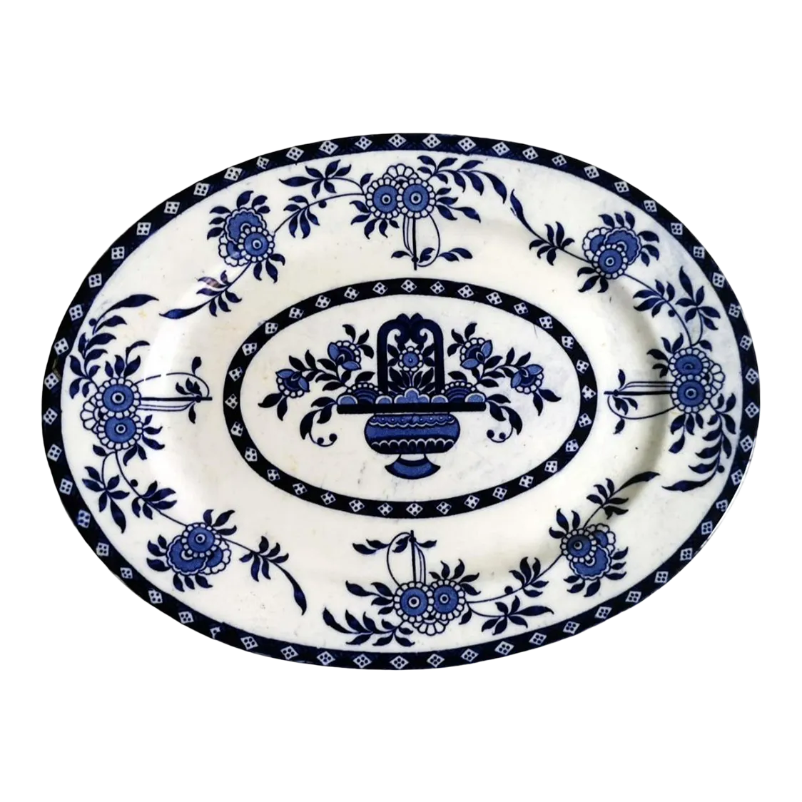 Antique Staffordshire Potteries English Platter With Blue Transferware Decorations