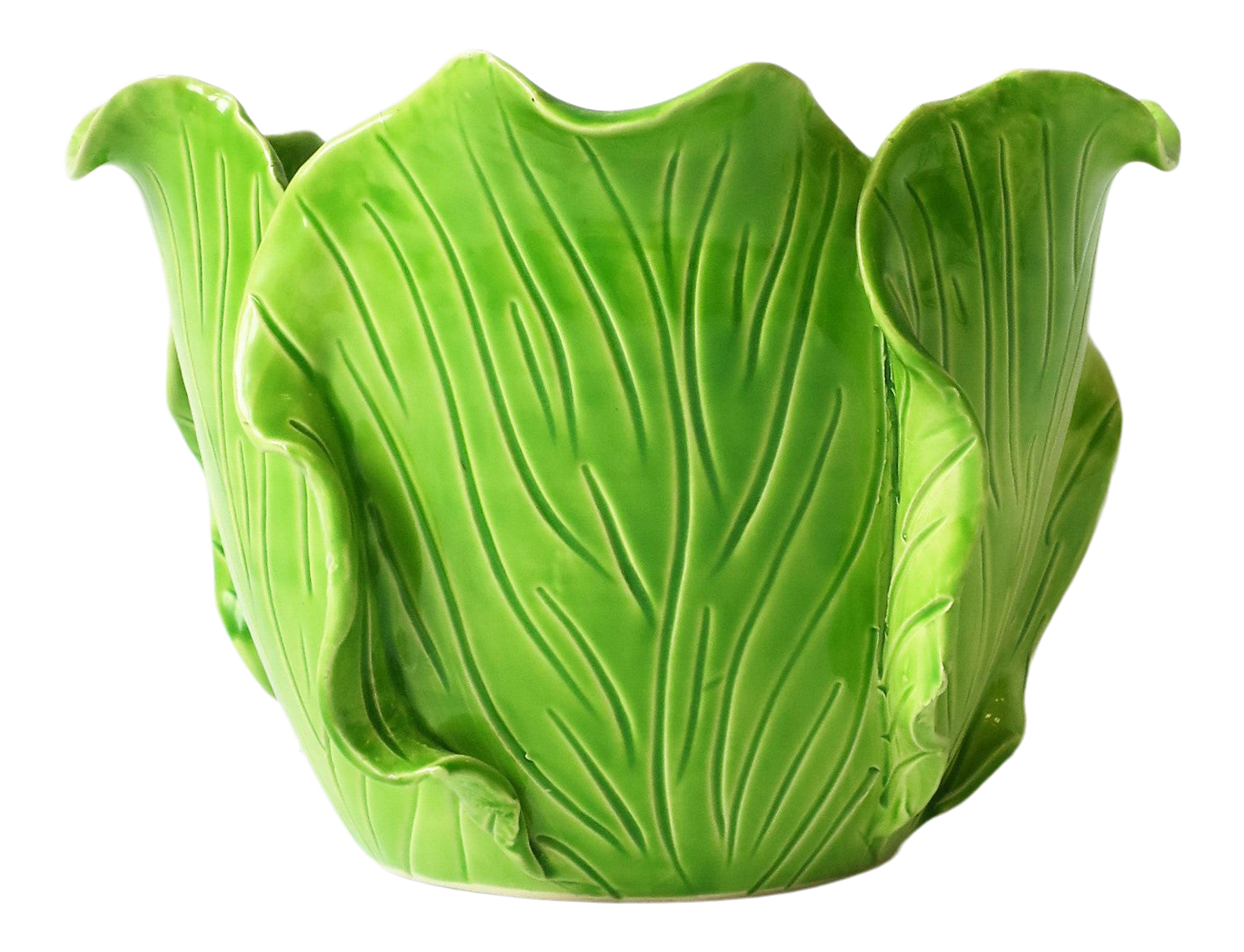 French Green Lettuce or Cabbage Leaf Cachepot by Jean Roger, Paris