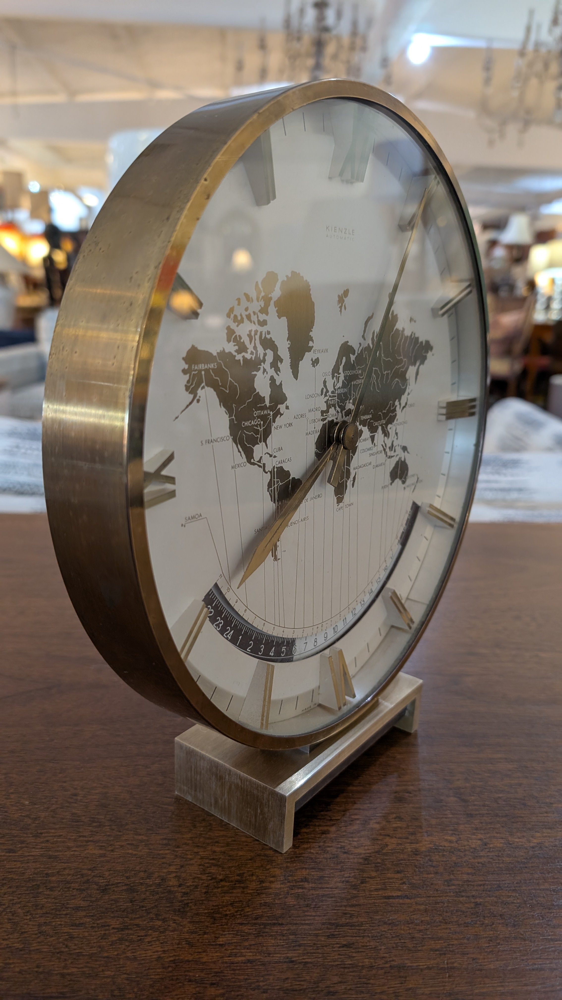 1960s Kienzle World Time Zone Desk Clock by Heinrich Möller | Chairish