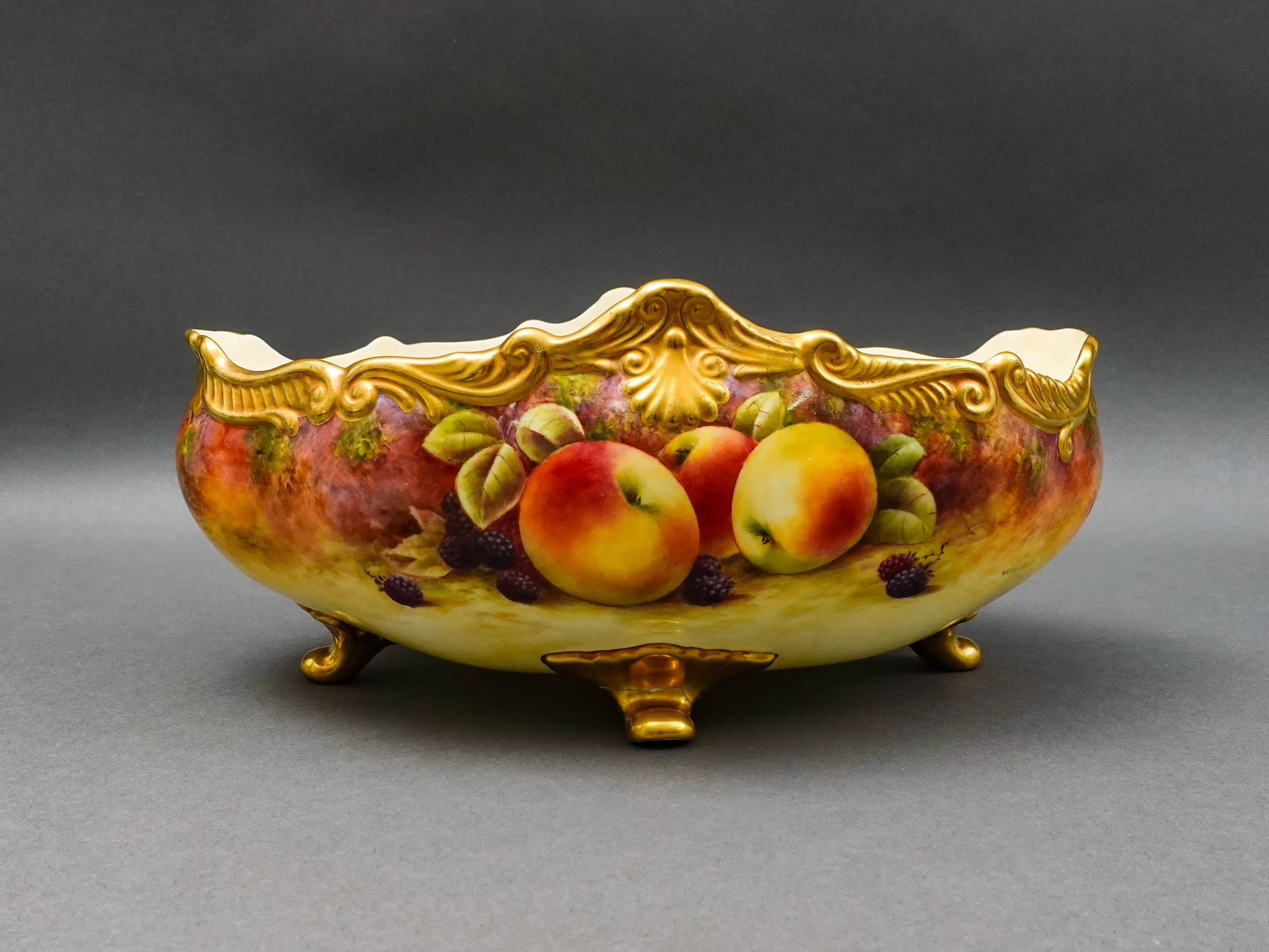 Mid 20th Century Coalport England Richard Budd Signed Hand Painted Fruit Centerpiece Bowl