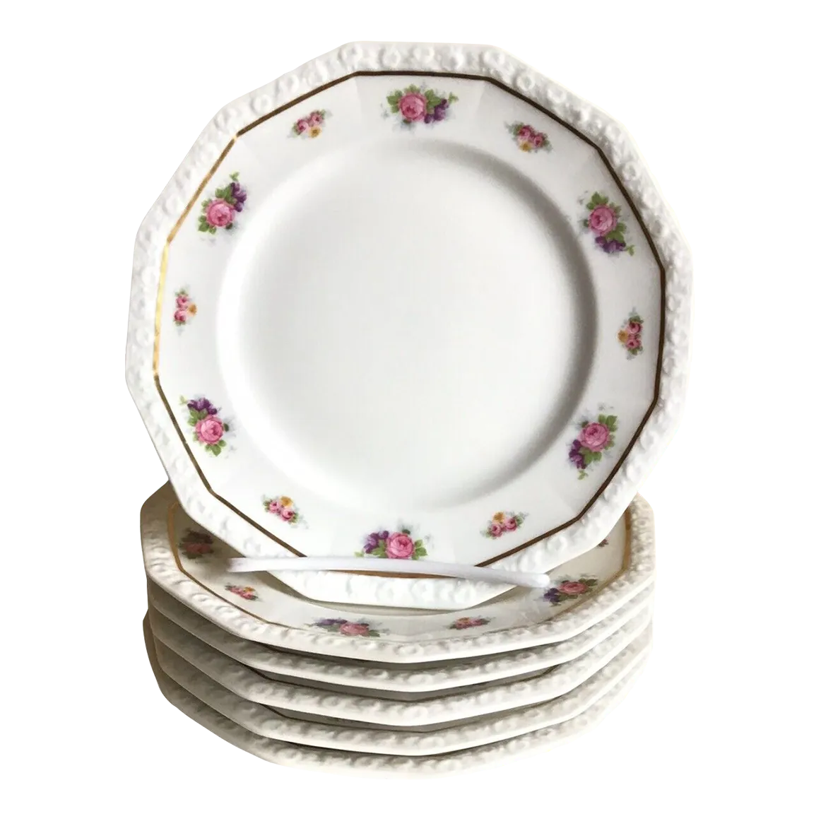 Mid 20th Century Vintage Rosenthal Selb Bavaria Maria Pattern Floral Salad Luncheon Plates Set of 6