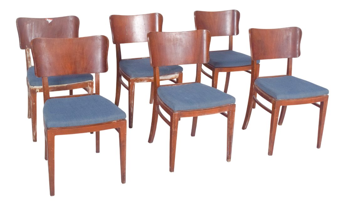 Danish Blue Upholstered Dining Chairs, 1950, Set of 6 | Chairish