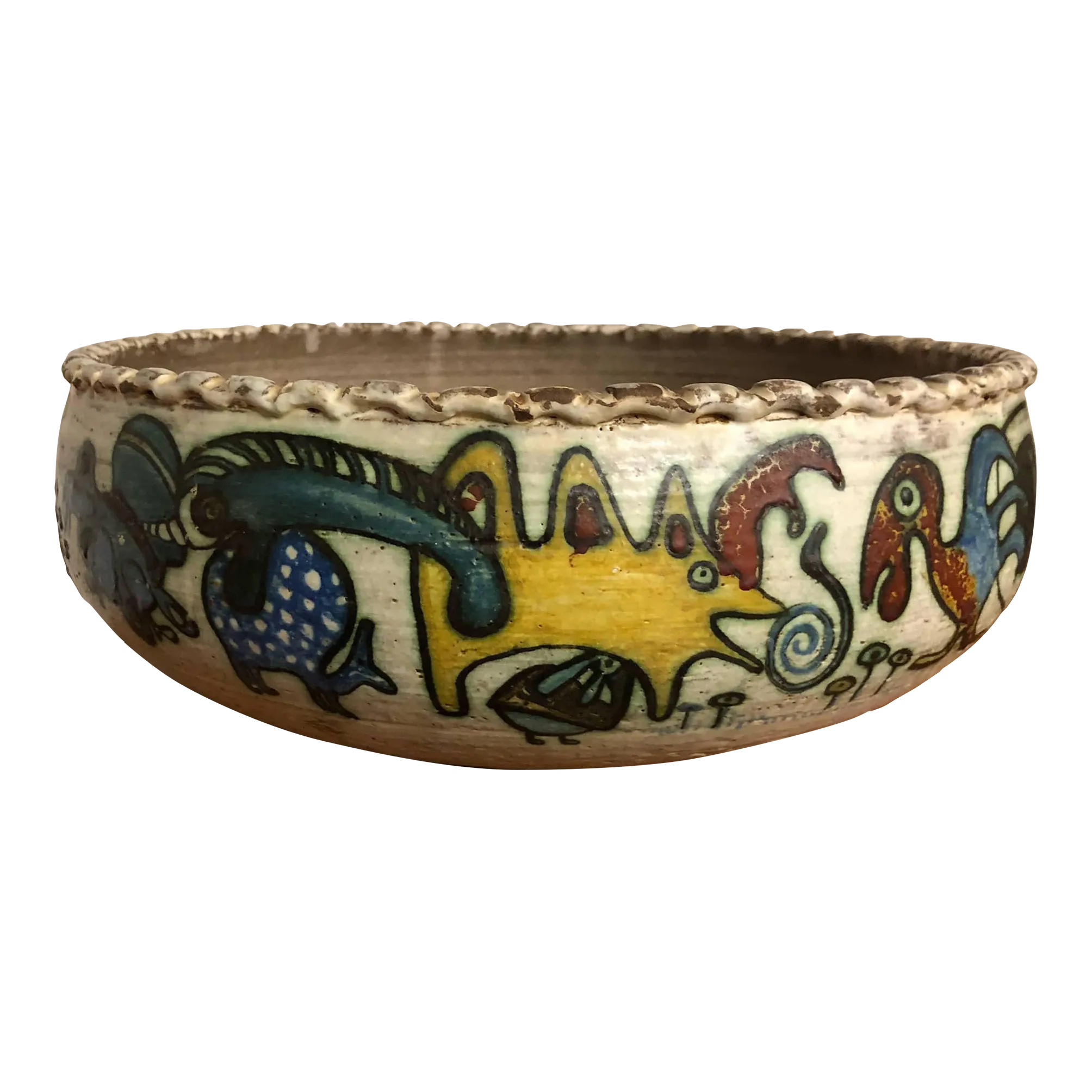Jane Wherrette Large Decorated Pottery Bowl Chairish