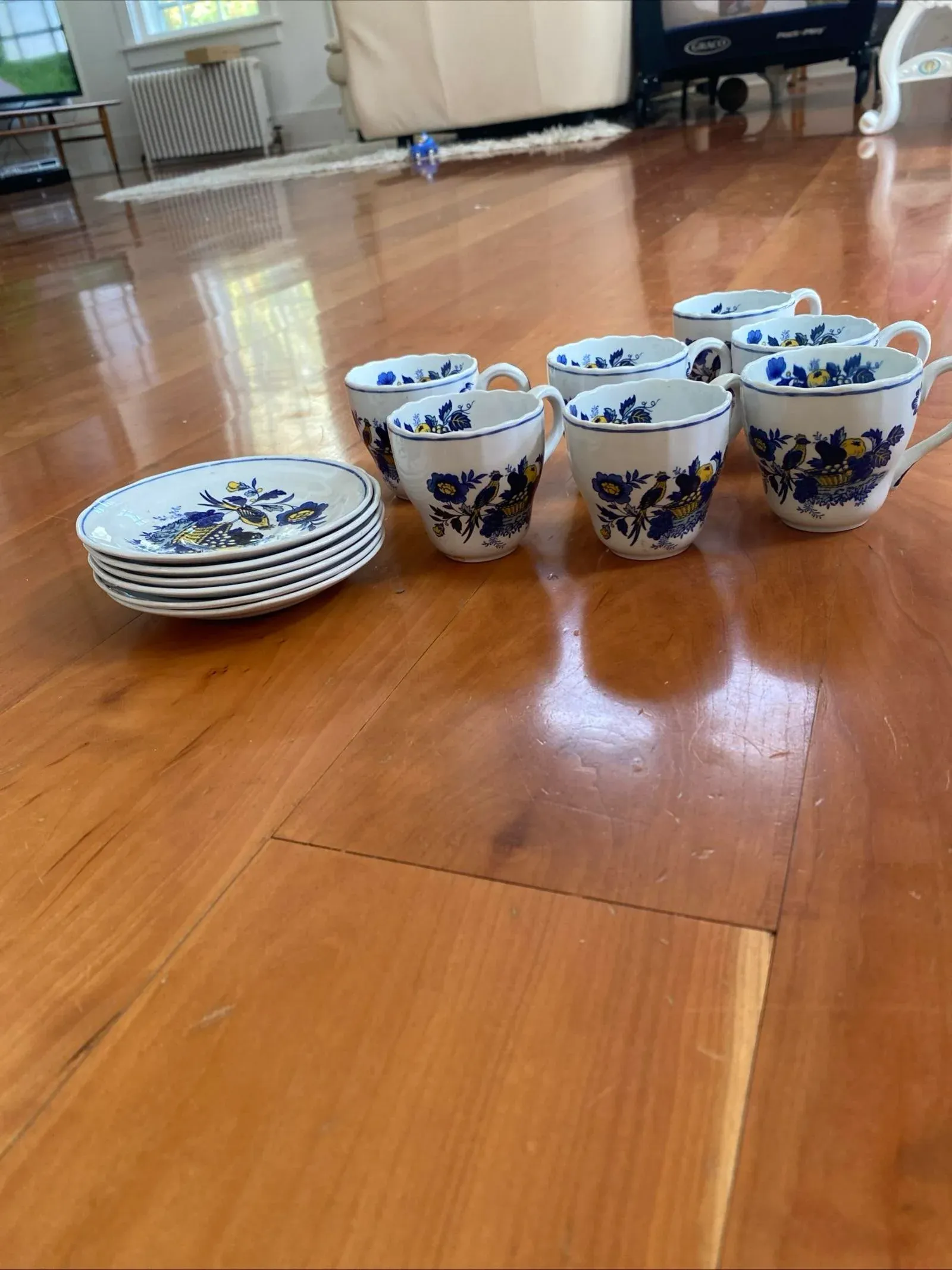 Porcelain Spode Blue Bird Spode Blue Harvest Tea Cups Full Set Of