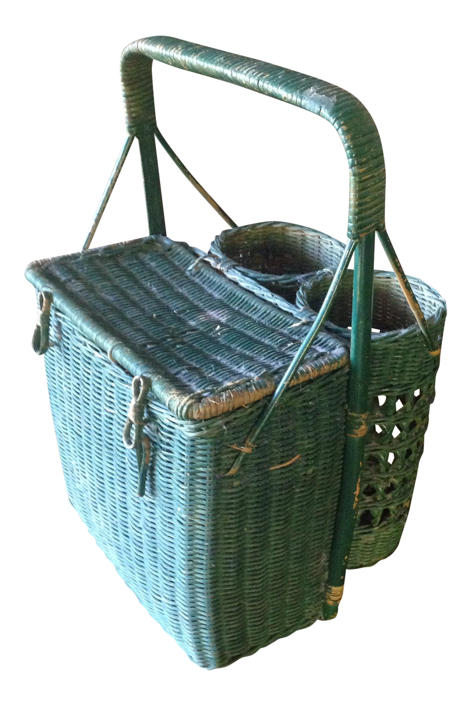 Vintage Green Wicker Picnic Basket Chairish