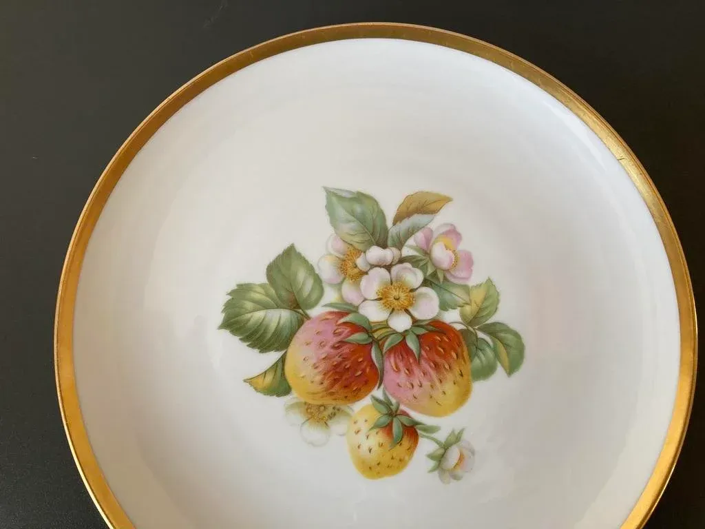 Mid 20th Century Bavaria Porcelain Strawberry Fruit and Gold Rim