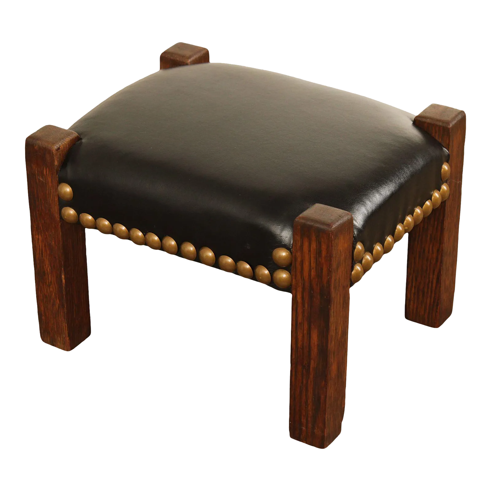 Mission Style Antique Oak and Leather Foot Stool Chairish