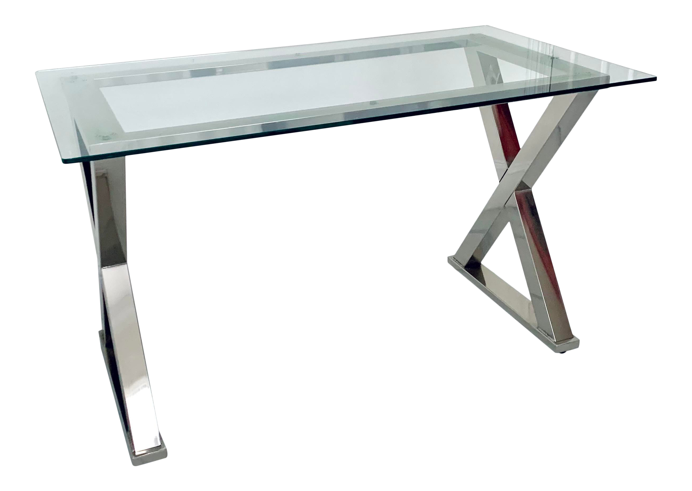 Modern Glass Desk With Silver Polish Nickel Cross Base Chairish
