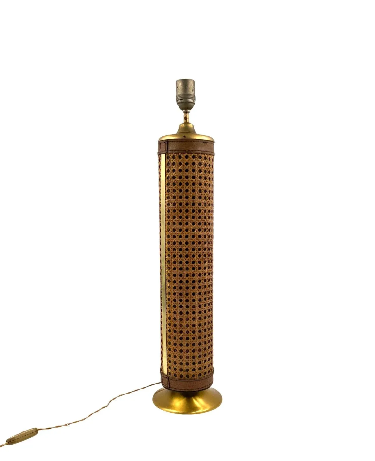 Hollywood Regency Brass and Vienna Straw Lamp Base, Italy 1970\'s