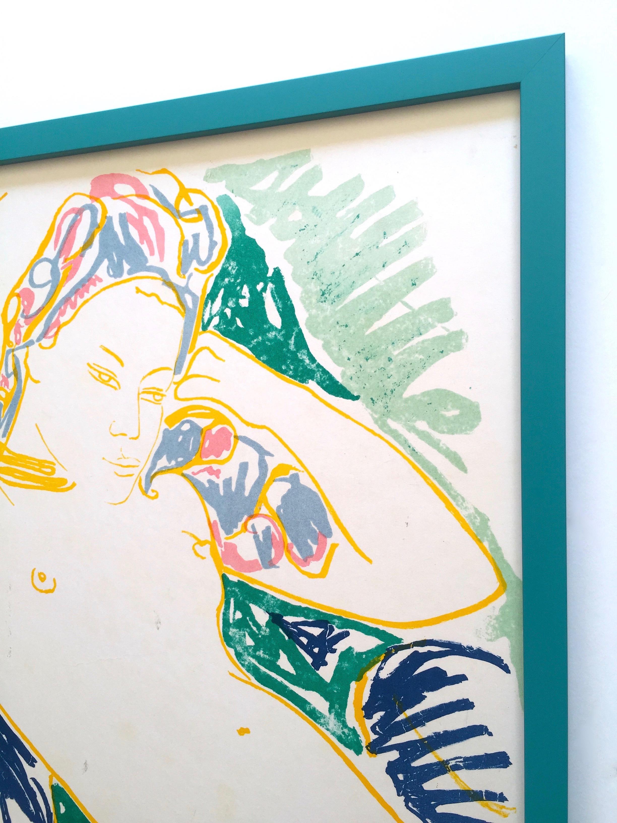 アラン・ボンヌフォア　Alain Bonnefoit　肉筆油絵　着払限定 大きい Alain Bonnefoit Vintage 1972 Silkscreen Print Framed