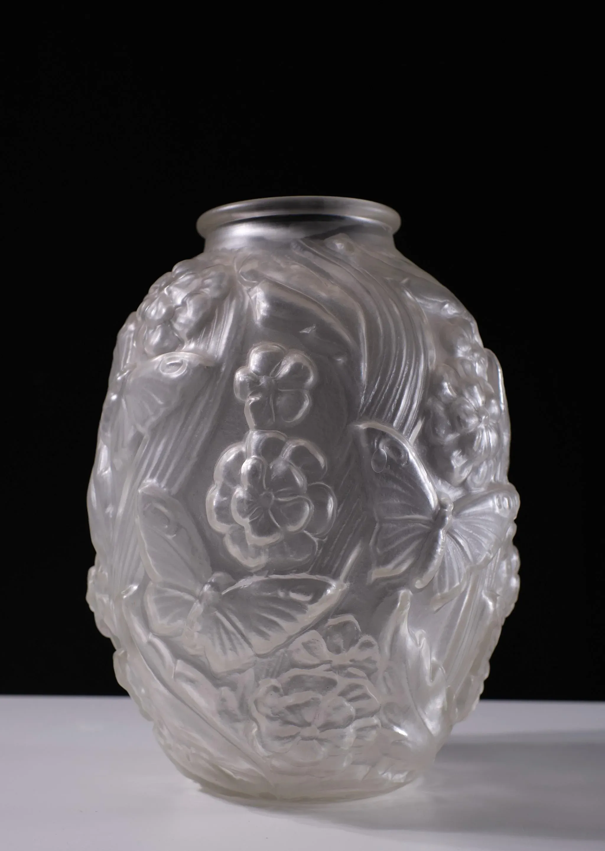 Large Art Deco Satin Pressed Glass Vase, 1930s | Chairish