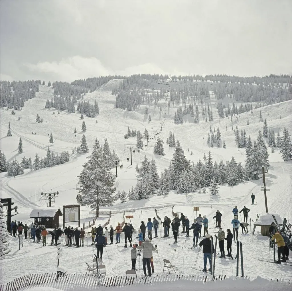 Skiing in Vail, Newly Added, Slim Aarons Estate Print, 1975