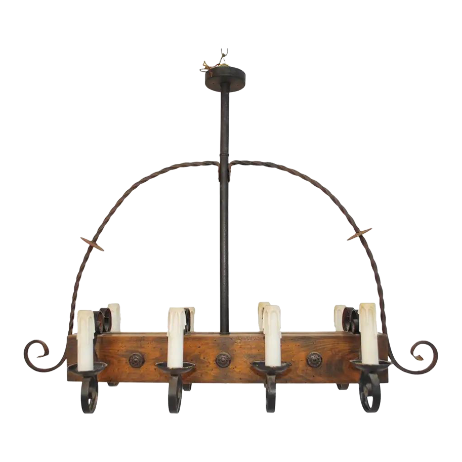 1940's Wood and Iron Chandelier Chairish