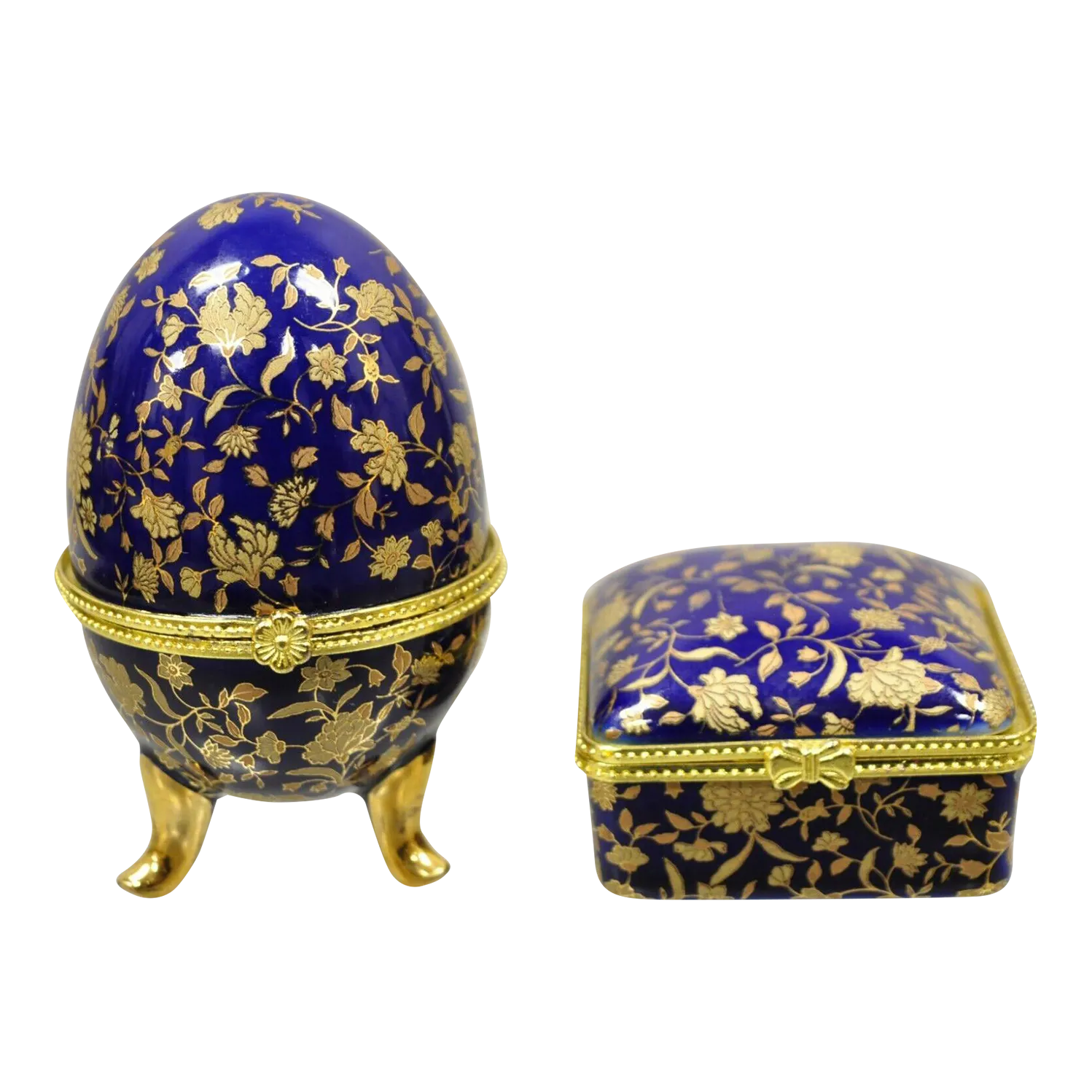 【メール便無料】 cobalt-blue-porcelain-egg-gold 小物入れ