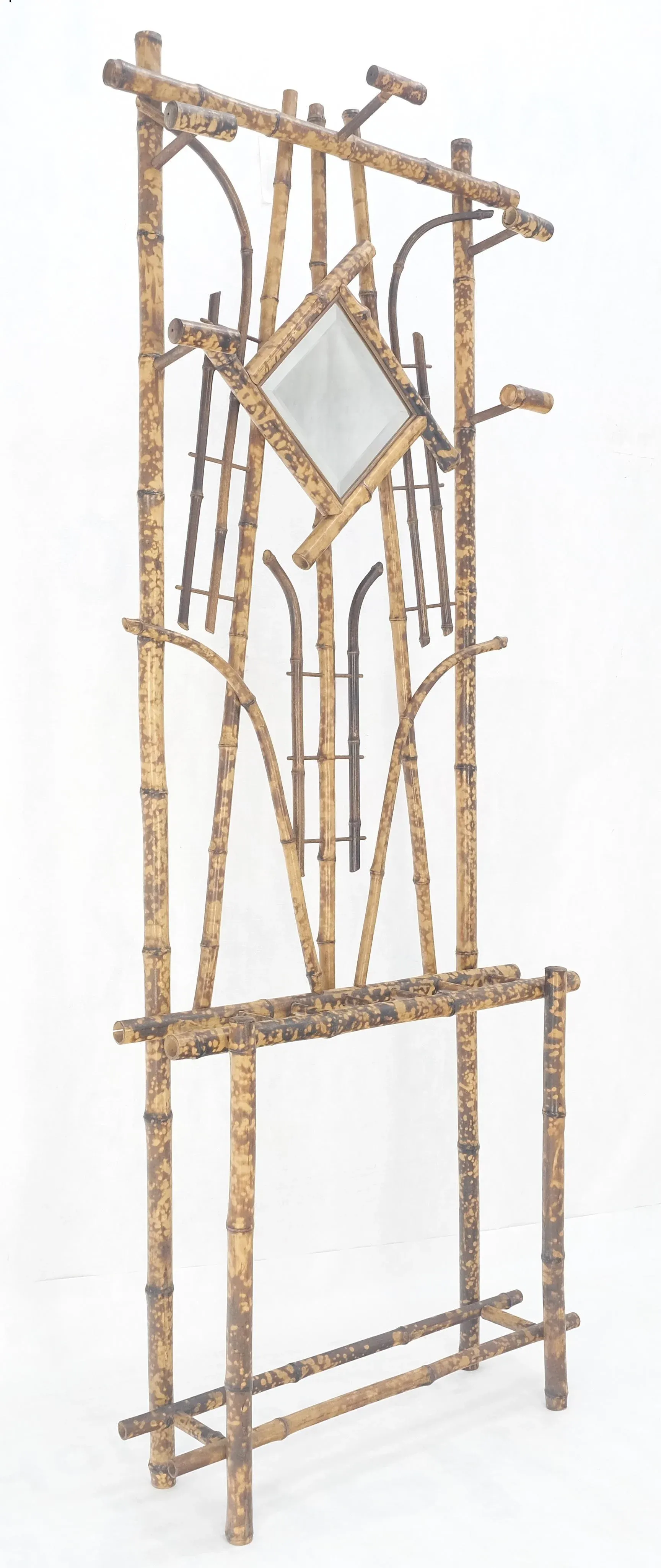 Burnt Bamboo Decorative Wall Coat Rack Mirror Umbrella Stand