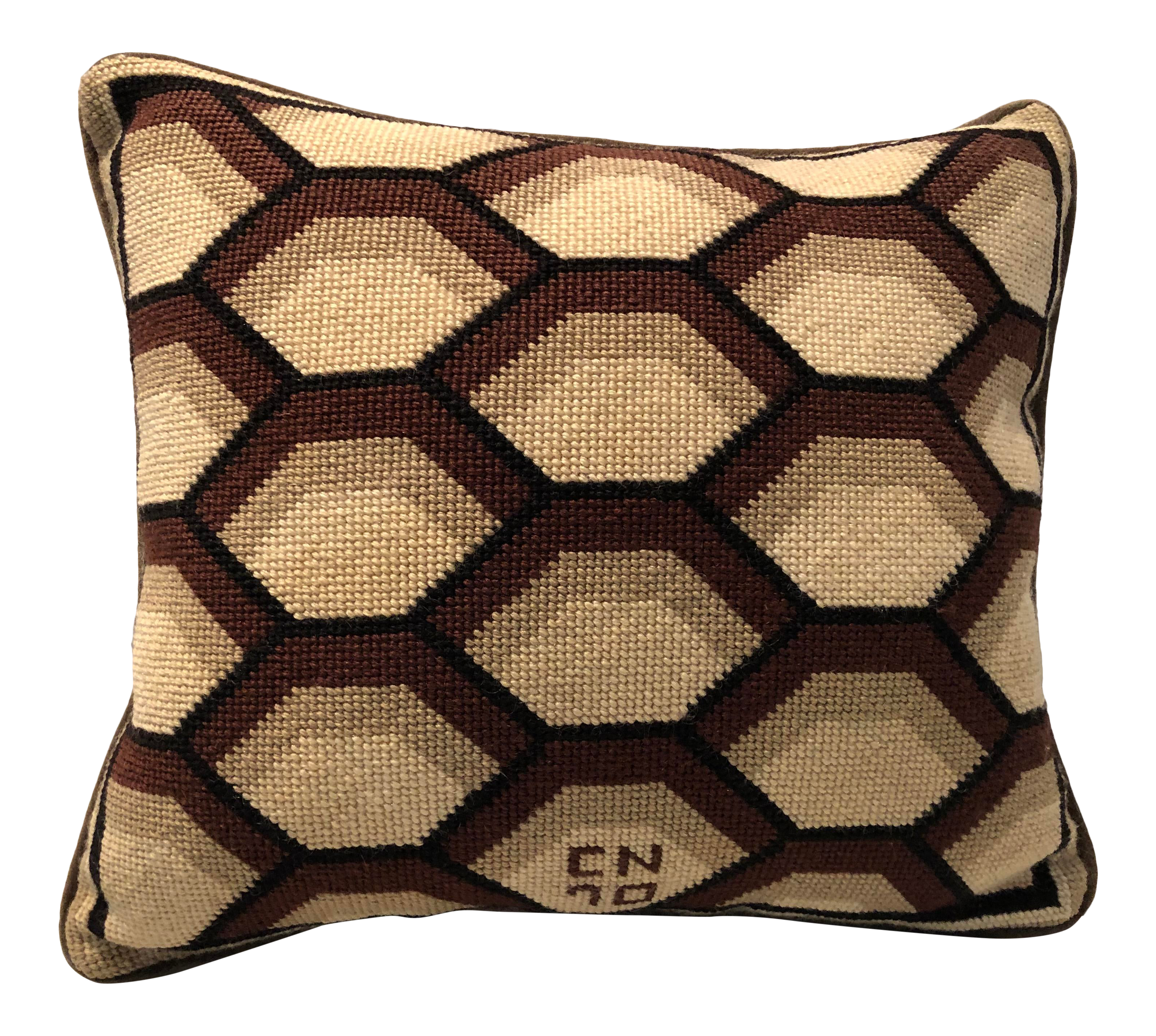 Contemporary Needlepoint Pillow In Honeycomb Pattern Chairish
