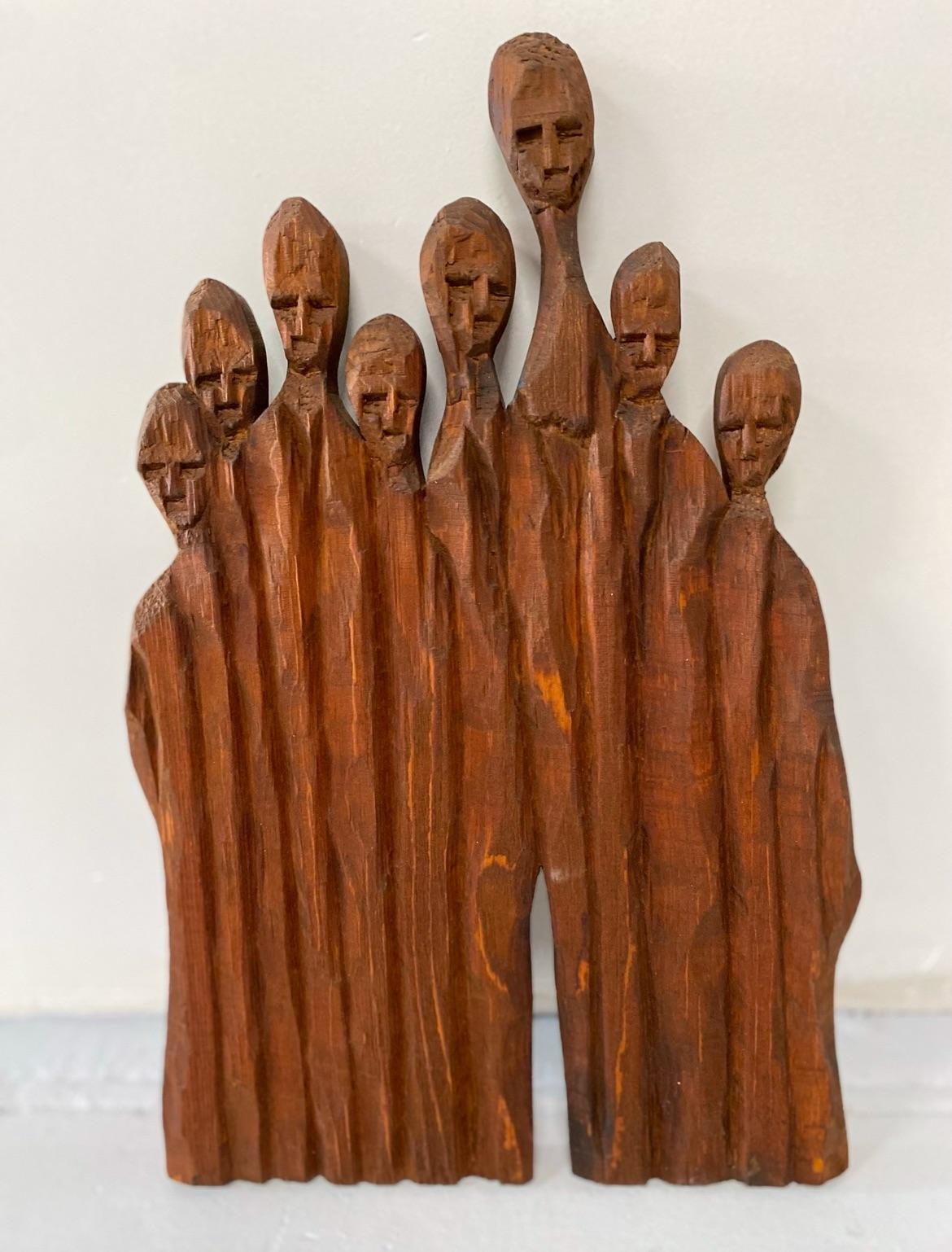 Mid Century Carved Wood Abstract Wall Hanging Sculpture Attributed