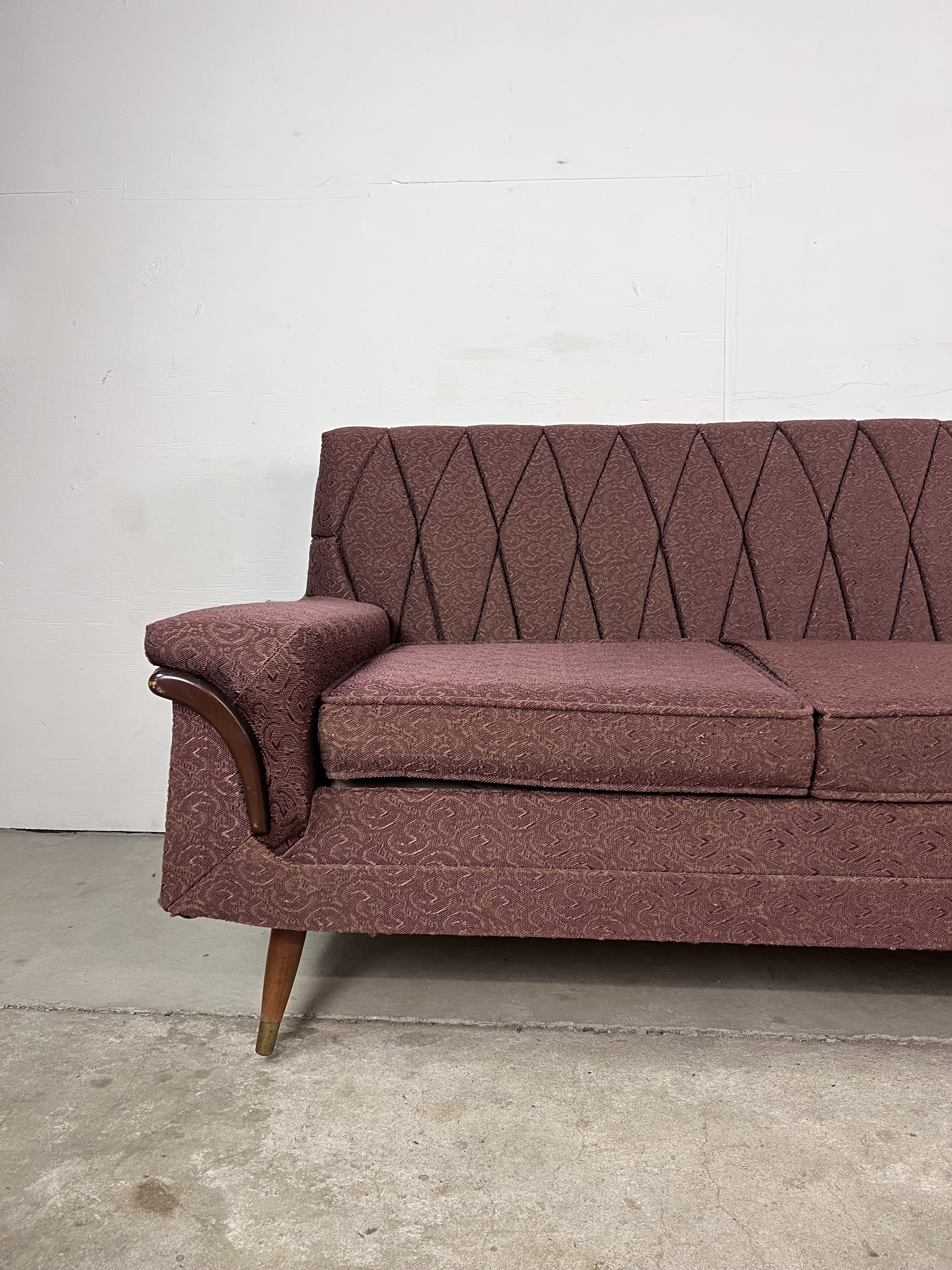 Mid Century Modern Six Cushion Sofa with Vintage Upholstery 1970s