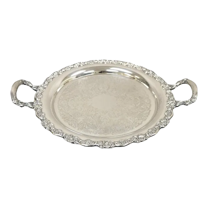 Pack Of 4) 20.9" X 12.8" Traditional Rectangular Trim Floral Pattern Engraved Catering Chrome Plated Serving Plate Mirror Tray Platter Tableware 1 thumbnail image