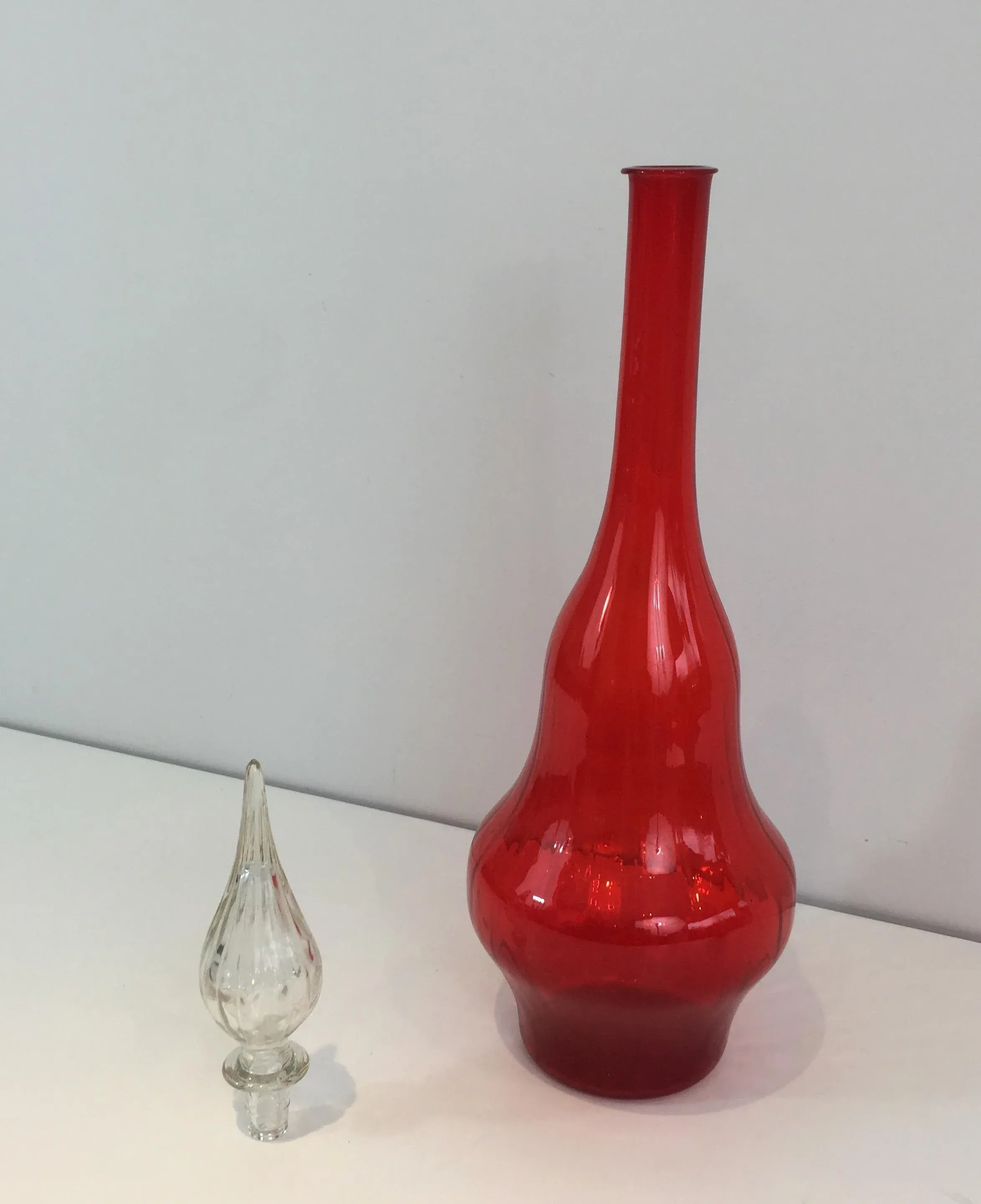Red Glass Design Bottle, Circa 1970