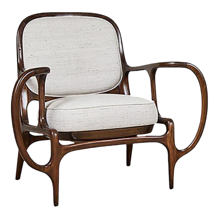 Mid Century Wood and Fabric Chair Chairish