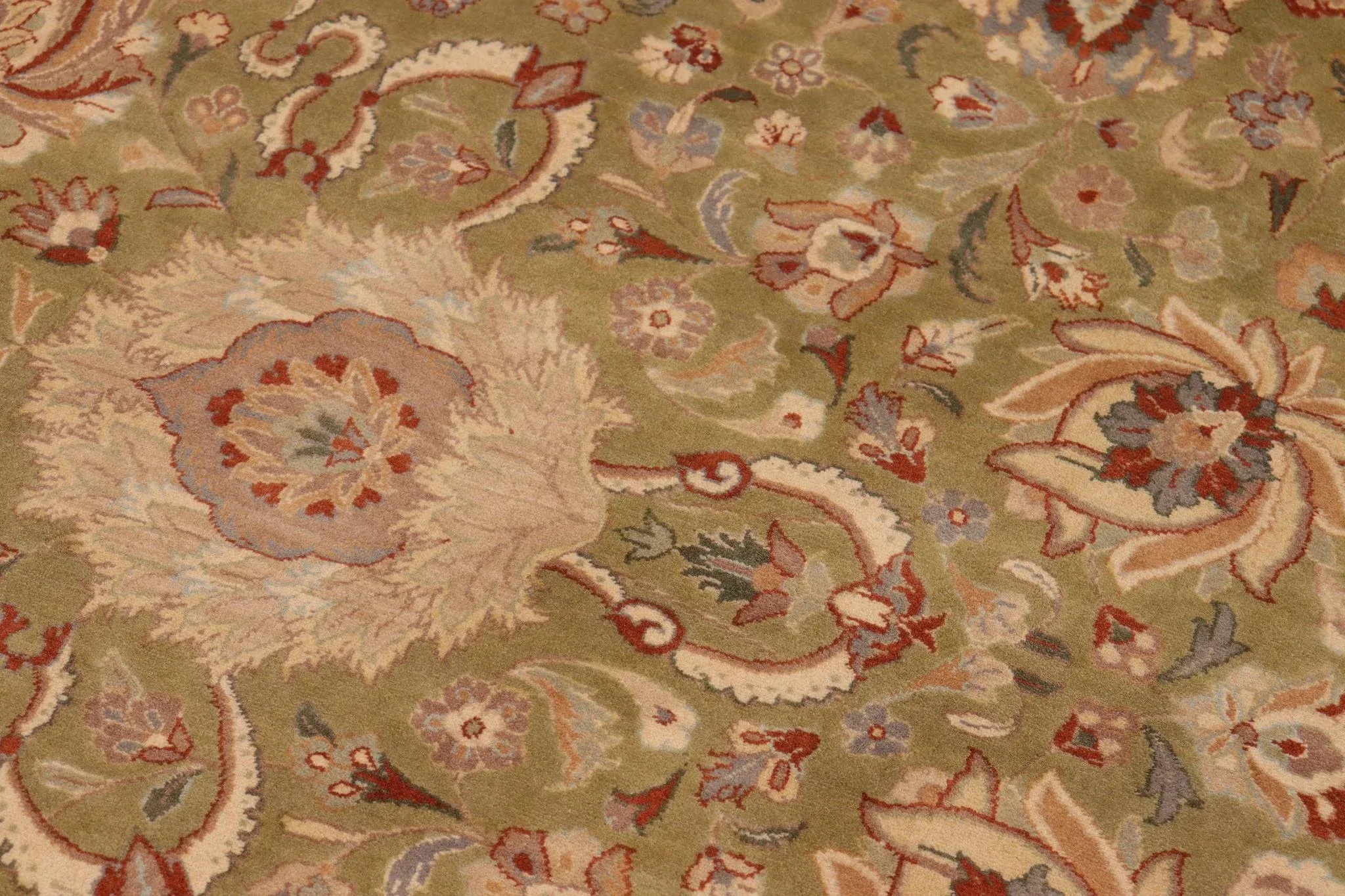 1980s Rena Green/Tan Wool Rug - 10\'2\'\' X 13\'9\'\'
