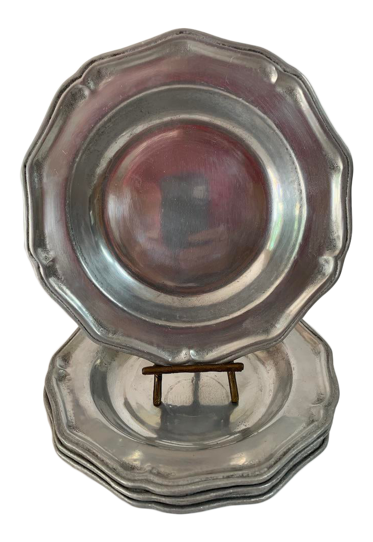 York Metalcrafters Queen Anne Colonial Pewter Soup Bowls Set of 4