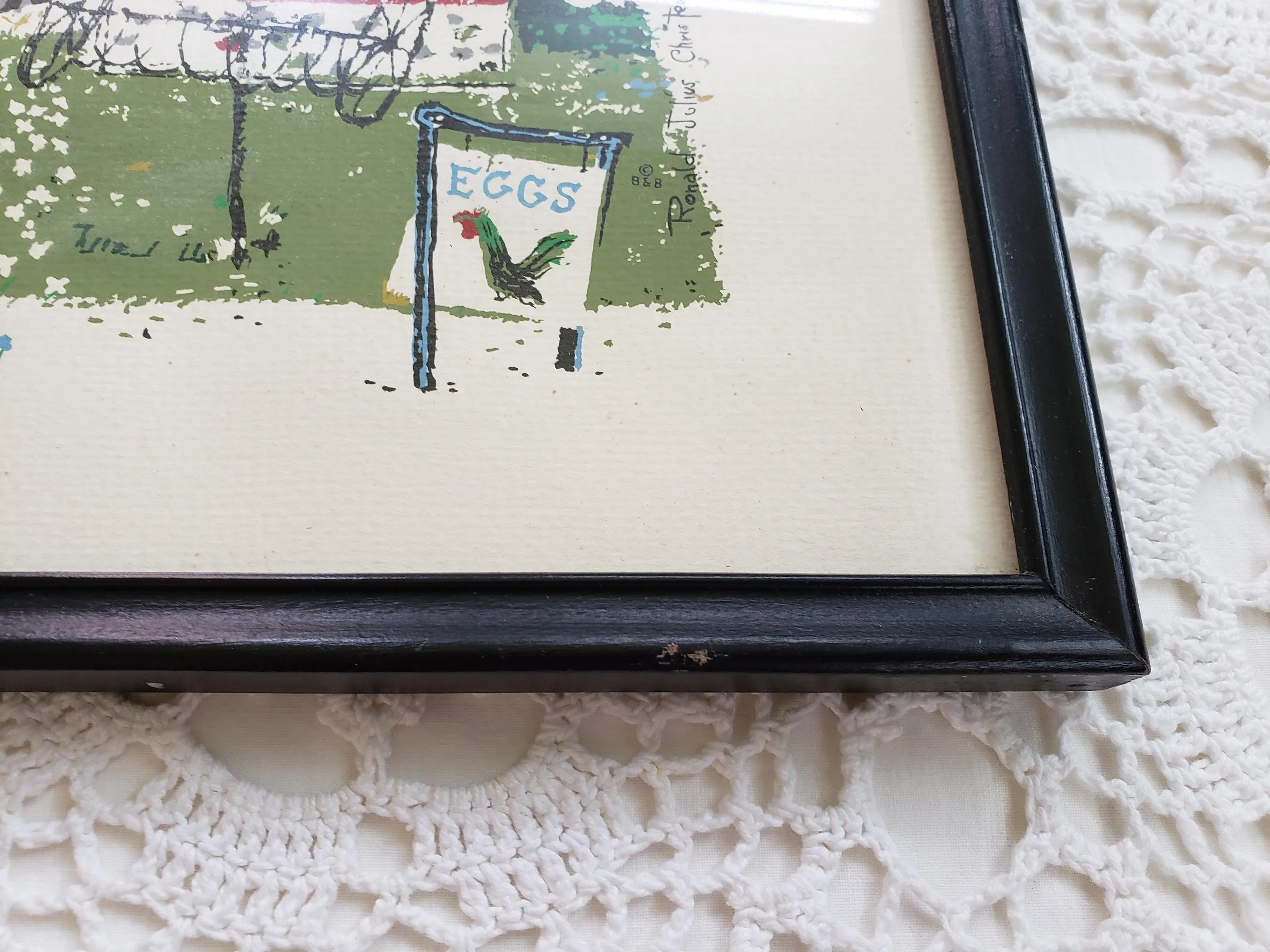 Mid 20th Century Country Farm Barn Scene Serigraph by Ronald