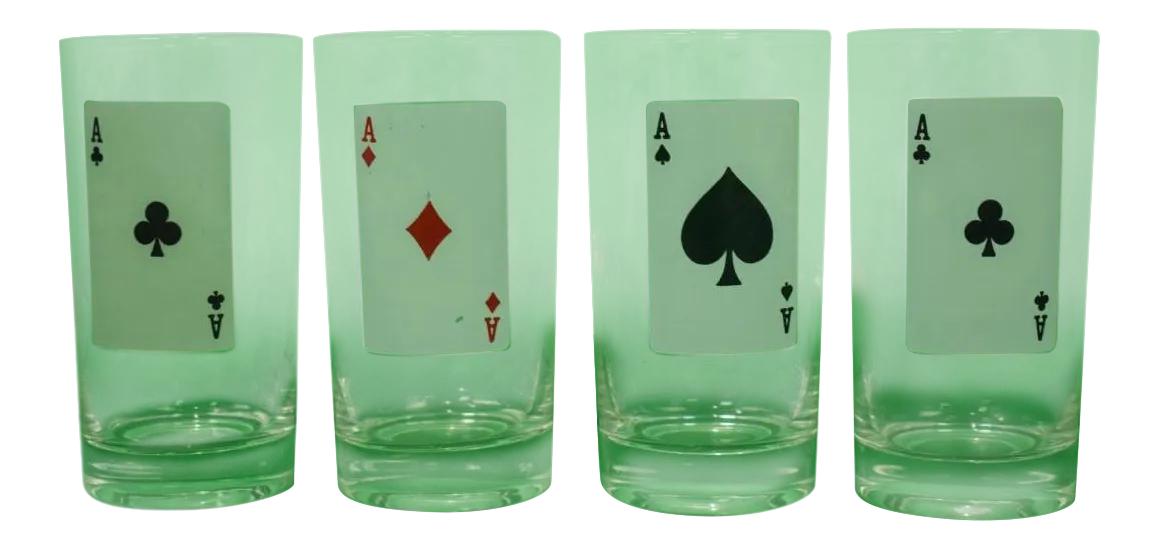 1950s Vintage 'Aces' Playing Card Glasses Set of 4 Chairish