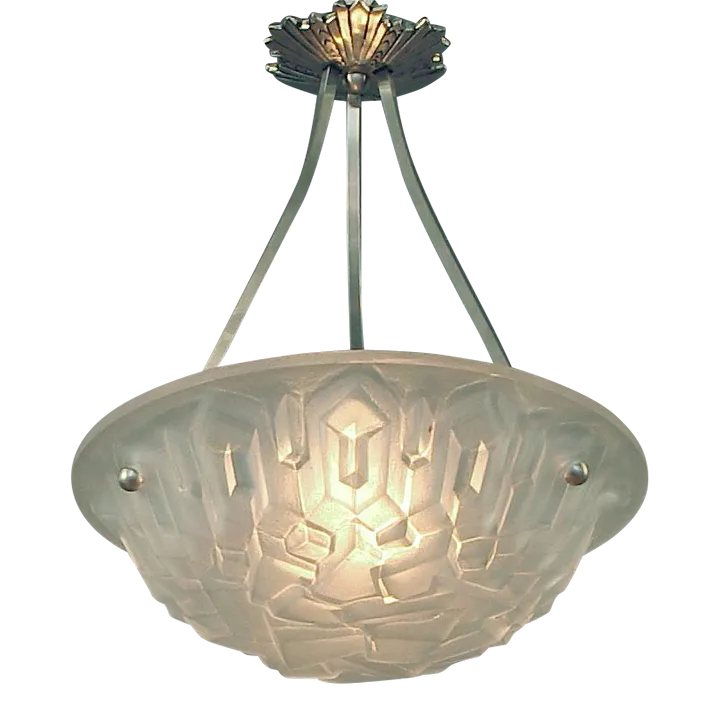 1930s Art Deco Era Frosted Glass French Lighting Bowl by Degué Chairish