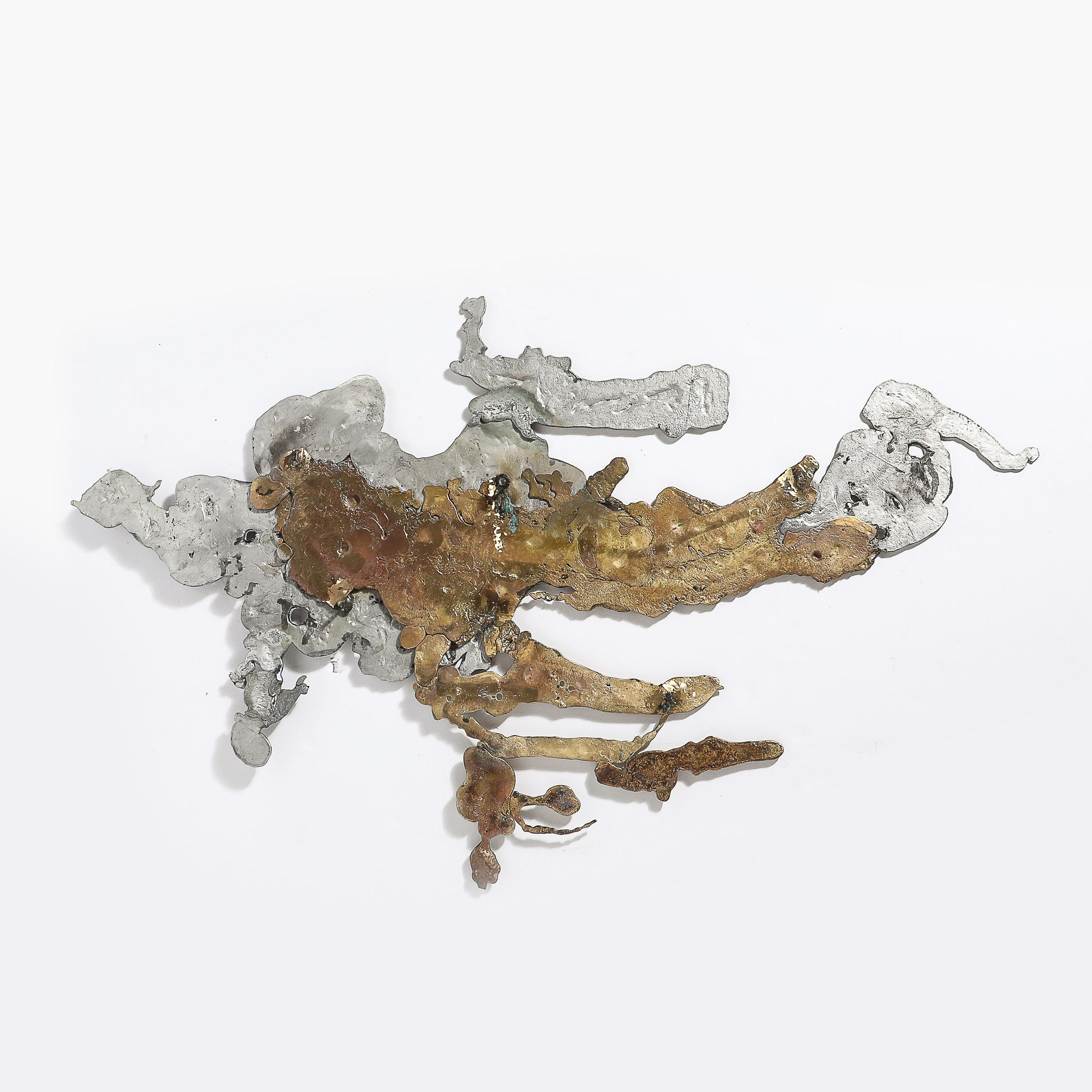 Mid-Century Brass & Aluminum Splash Molten Wall Sculpture Signed Silas Seandel
